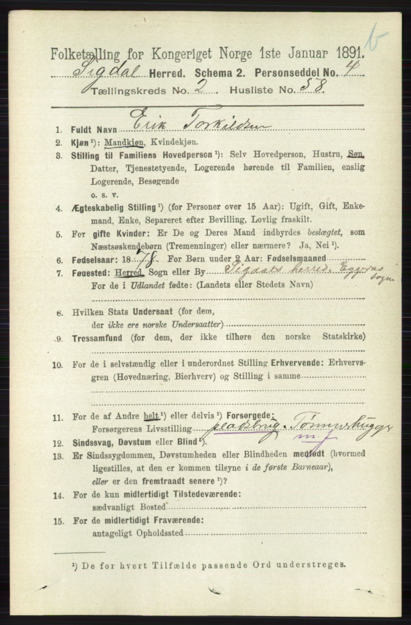 RA, 1891 census for 0621 Sigdal, 1891, p. 4239