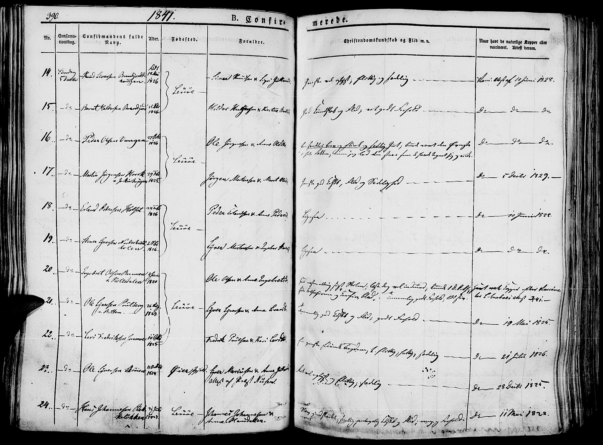 Lesja prestekontor, AV/SAH-PREST-068/H/Ha/Haa/L0005: Parish register (official) no. 5, 1830-1842, p. 390