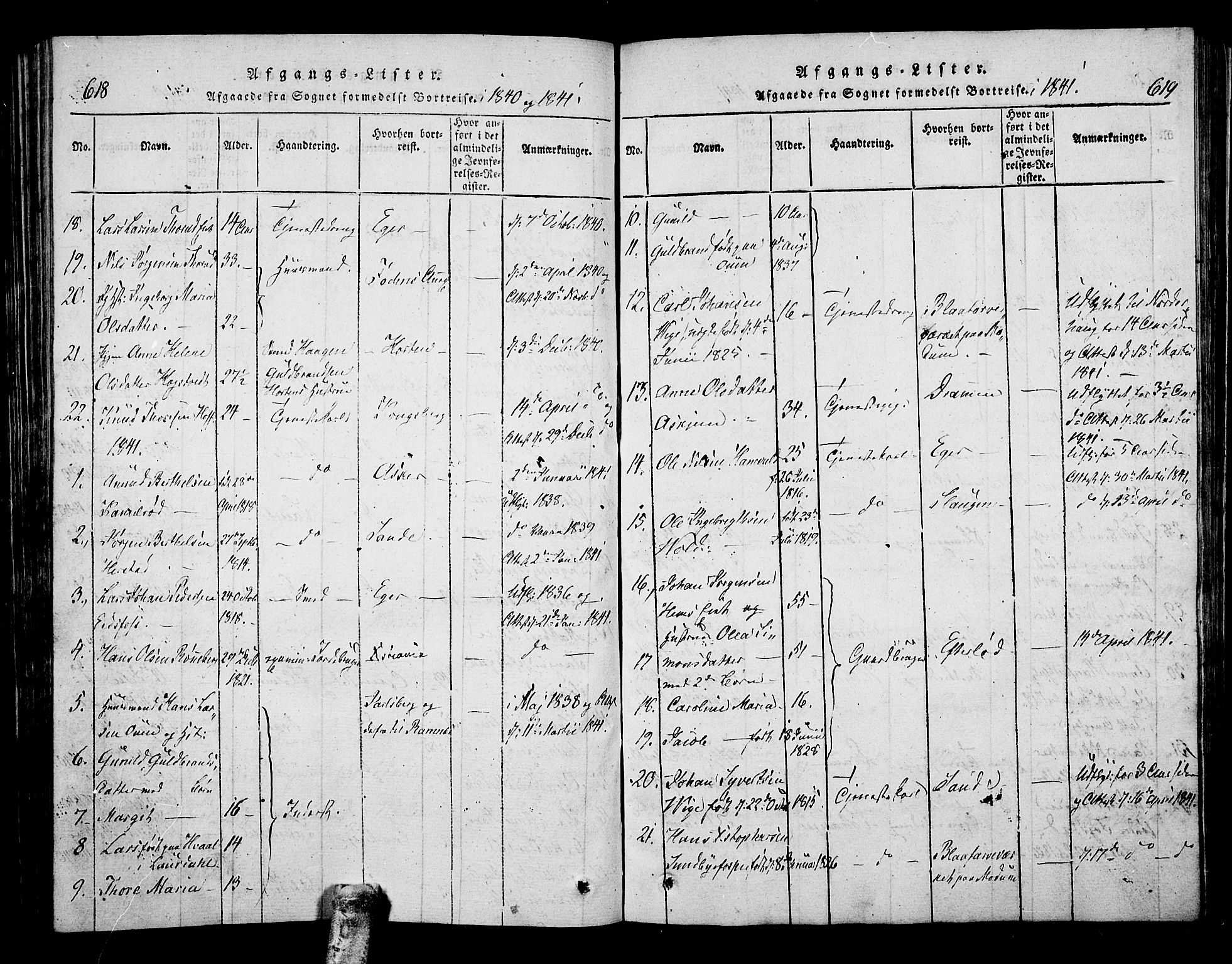 Hof kirkebøker, SAKO/A-64/F/Fa/L0004: Parish register (official) no. I 4, 1814-1843, p. 618-619