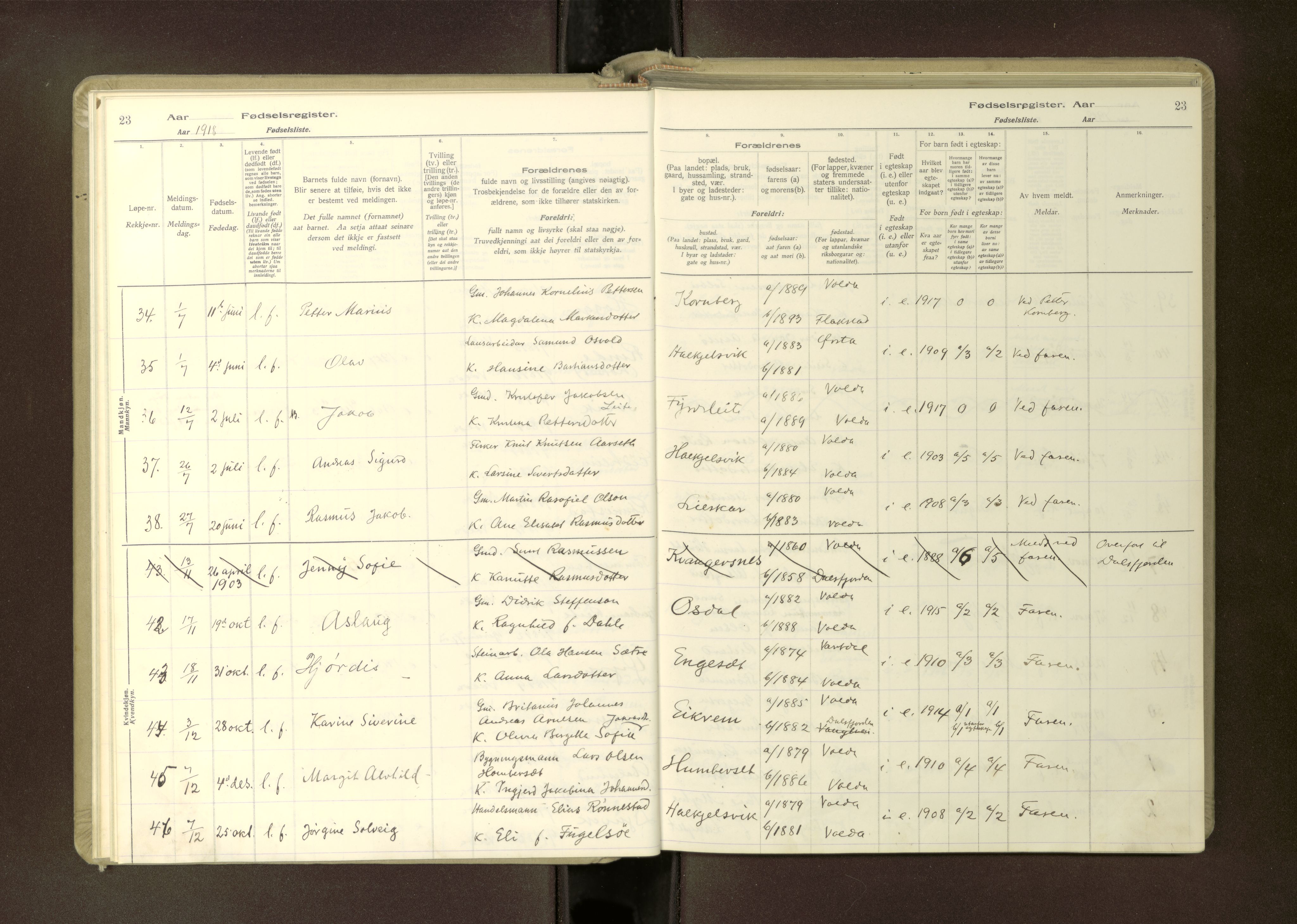 Ministerialprotokoller, klokkerbøker og fødselsregistre - Møre og Romsdal, AV/SAT-A-1454/511/L0165: Birth register no. 511---, 1916-1937, p. 23