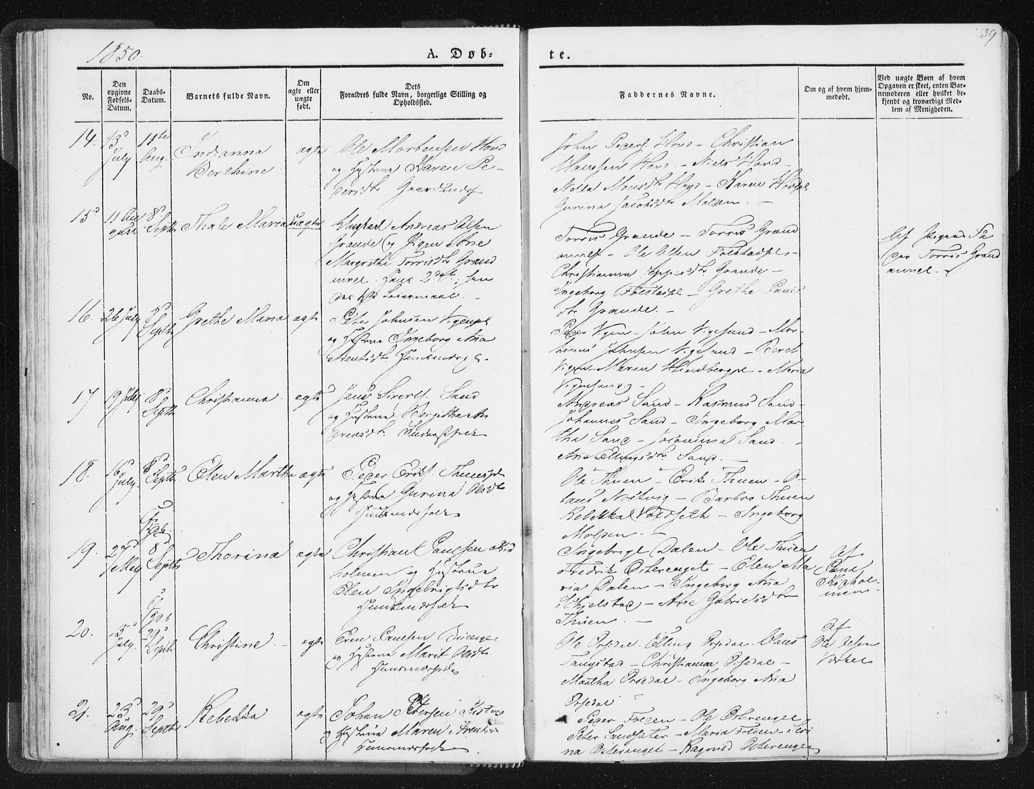 Ministerialprotokoller, klokkerbøker og fødselsregistre - Nord-Trøndelag, AV/SAT-A-1458/744/L0418: Parish register (official) no. 744A02, 1843-1866, p. 39