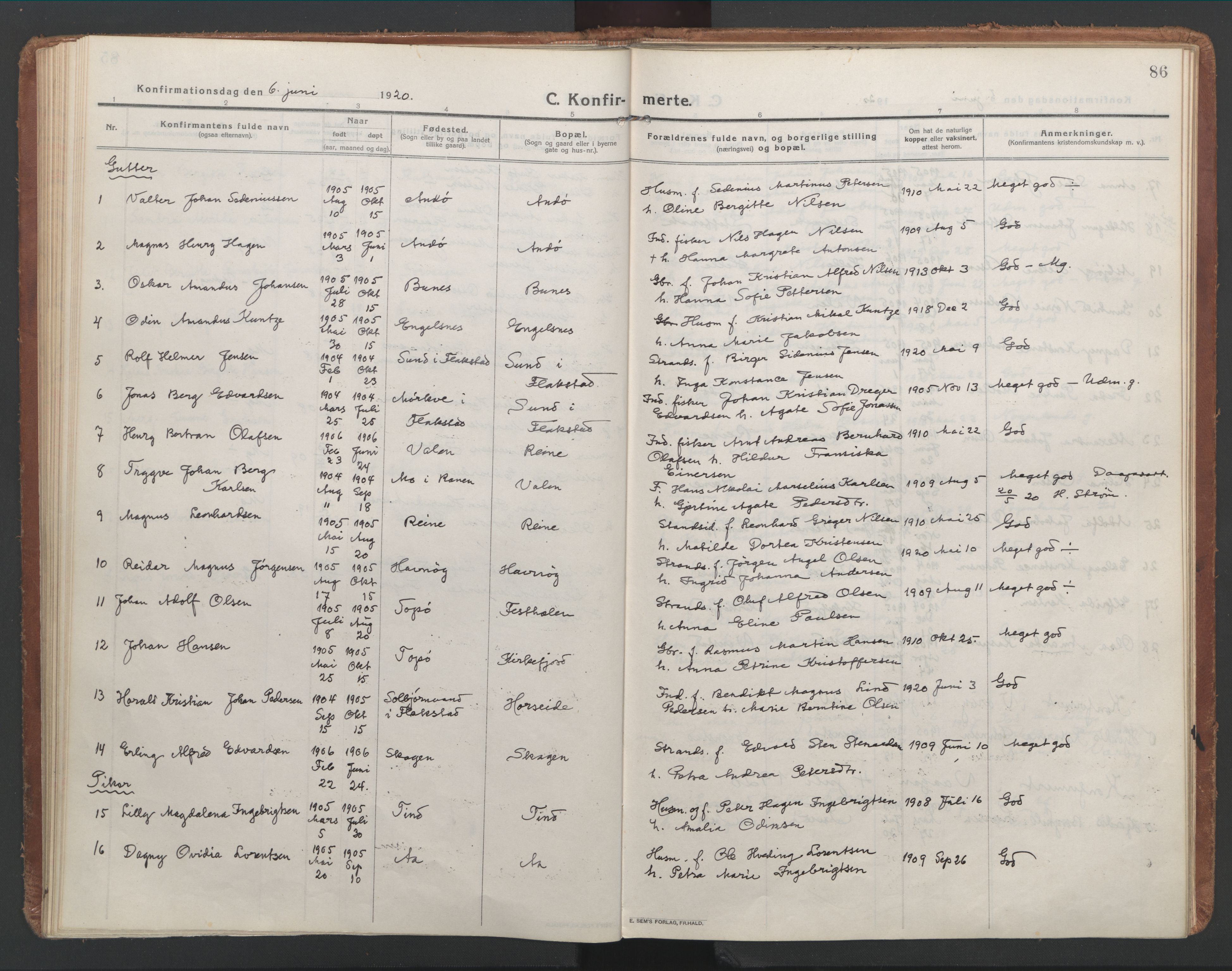 Ministerialprotokoller, klokkerbøker og fødselsregistre - Nordland, SAT/A-1459/886/L1222: Parish register (official) no. 886A04, 1914-1926, p. 86
