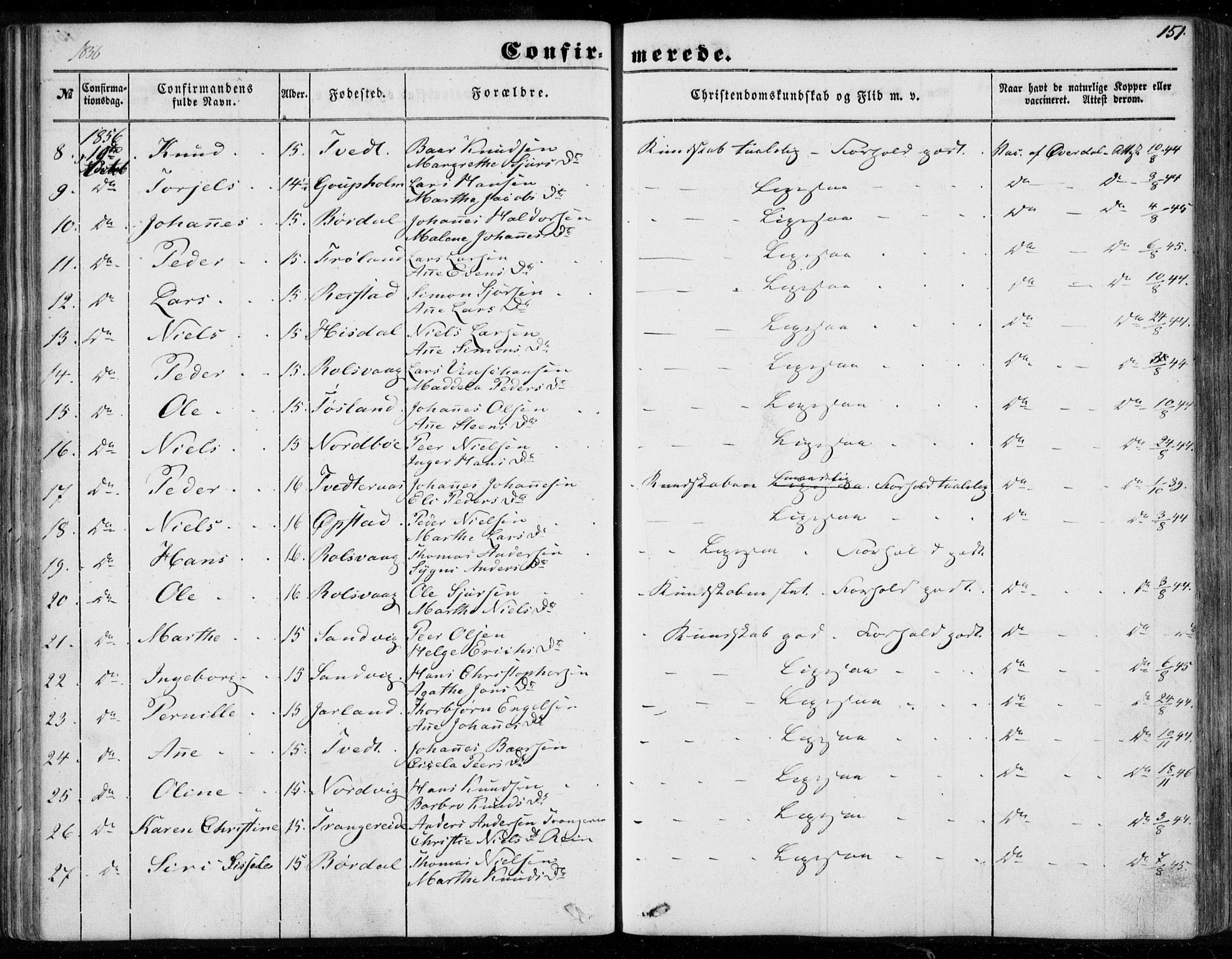 Os sokneprestembete, SAB/A-99929: Parish register (official) no. A 16, 1851-1859, p. 151