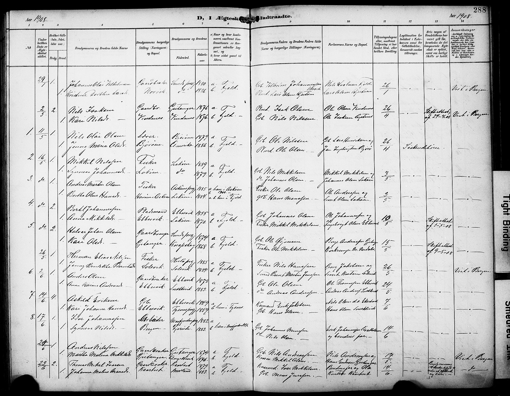Fjell sokneprestembete, AV/SAB-A-75301/H/Hab: Parish register (copy) no. A 5, 1899-1918, p. 288