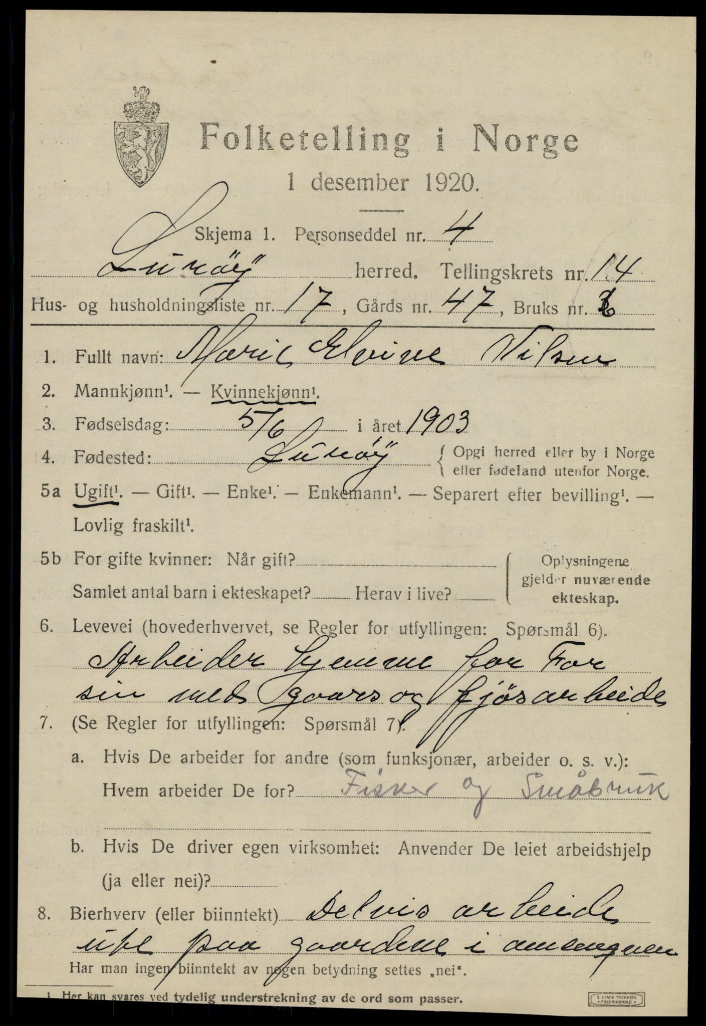 SAT, 1920 census for Lurøy, 1920, p. 5637