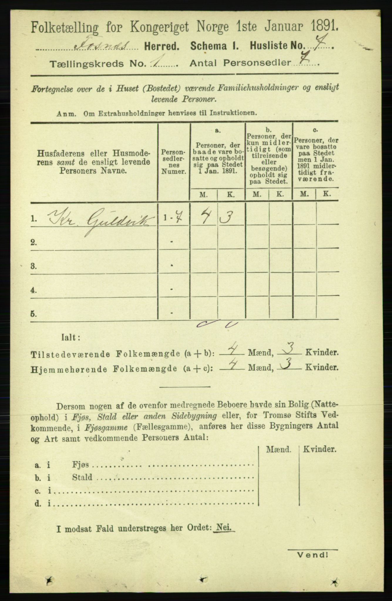 RA, 1891 census for 1748 Fosnes, 1891, p. 30