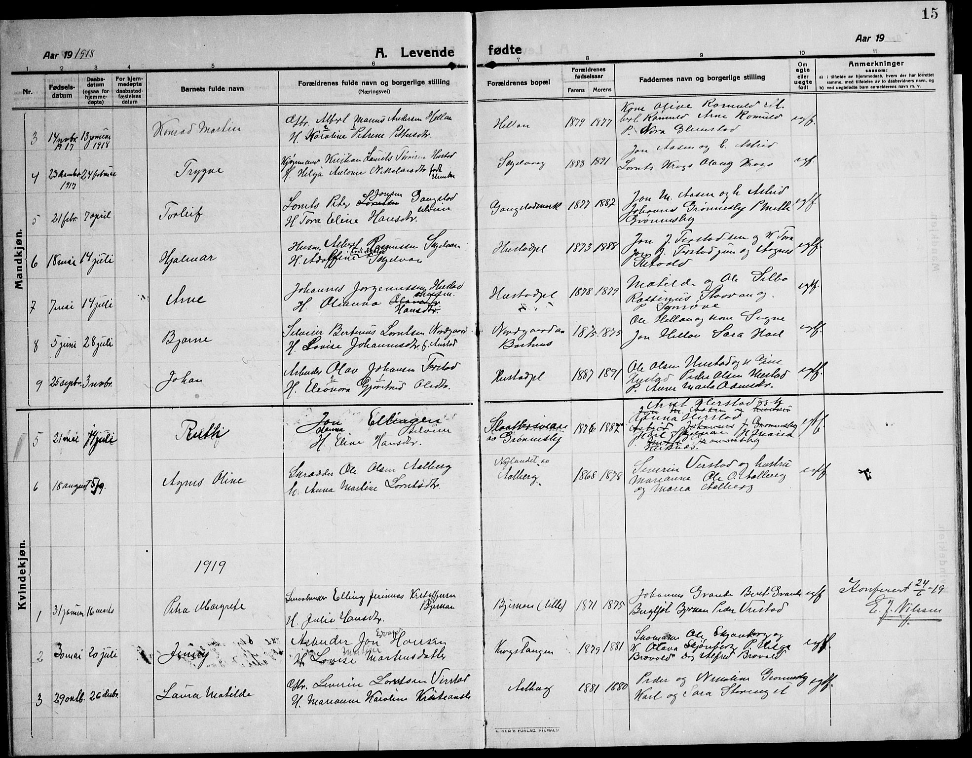 Ministerialprotokoller, klokkerbøker og fødselsregistre - Nord-Trøndelag, SAT/A-1458/732/L0319: Parish register (copy) no. 732C03, 1911-1945, p. 15