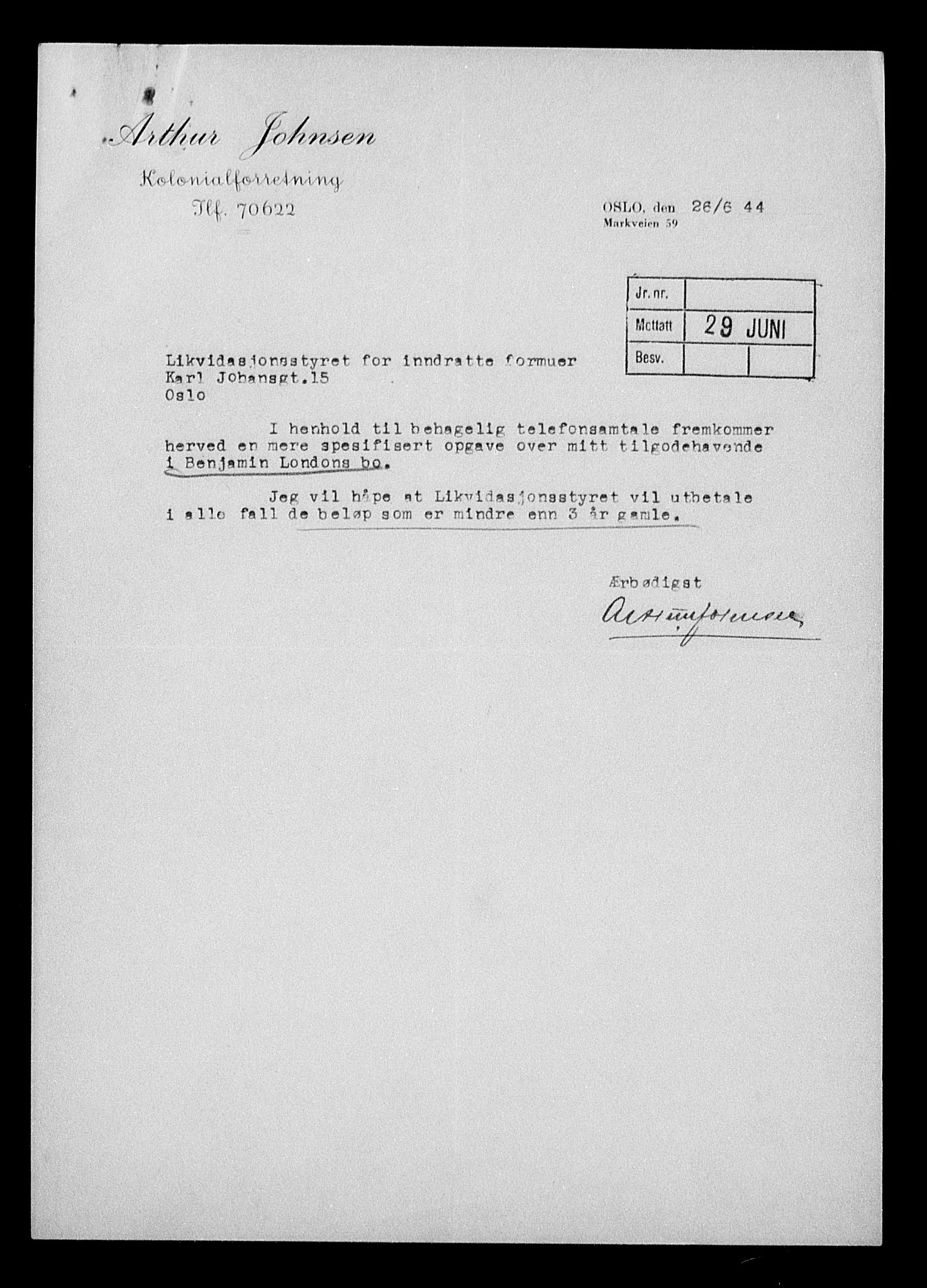 Justisdepartementet, Tilbakeføringskontoret for inndratte formuer, AV/RA-S-1564/H/Hc/Hcc/L0960: --, 1945-1947, p. 298