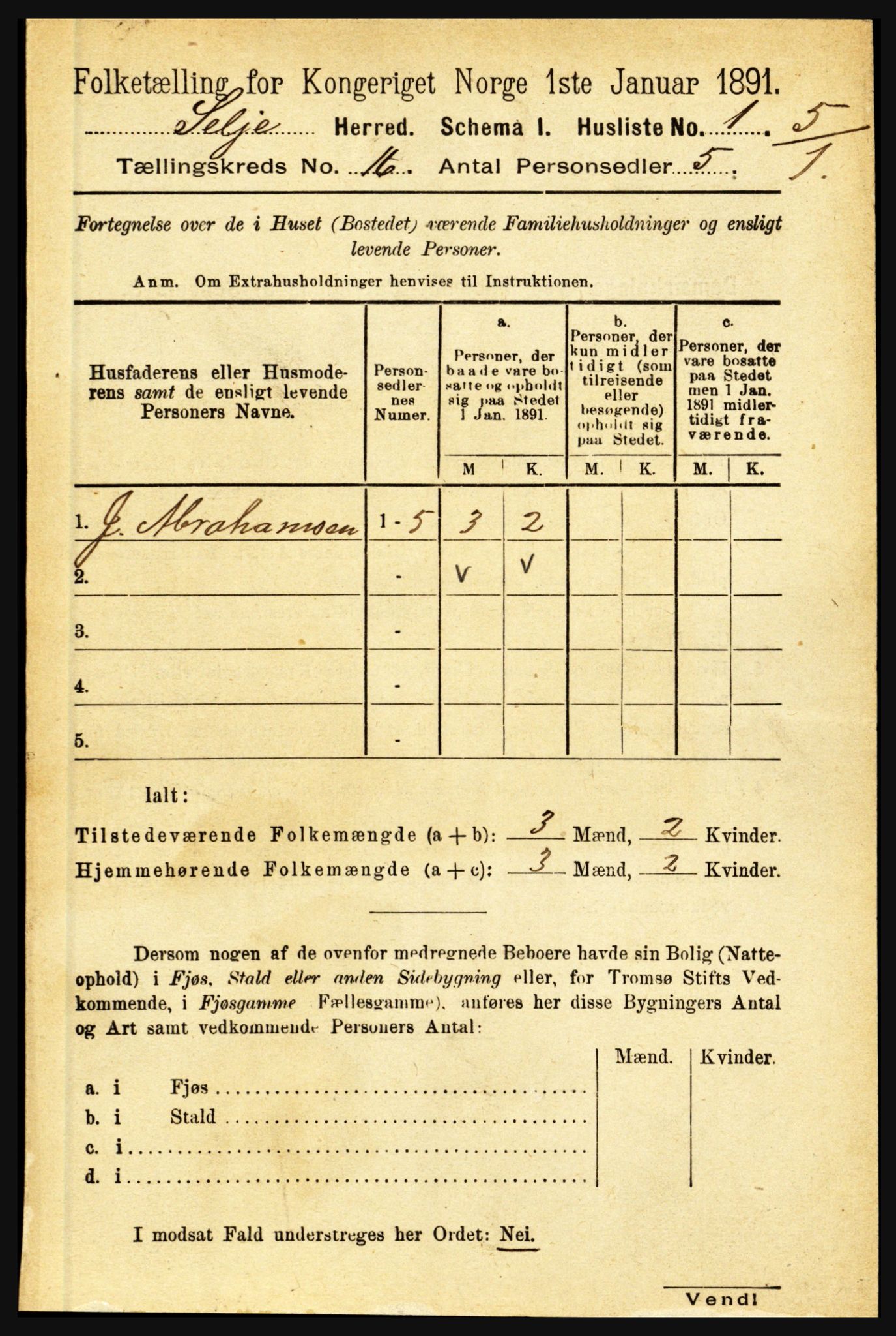 RA, 1891 census for 1441 Selje, 1891, p. 4987