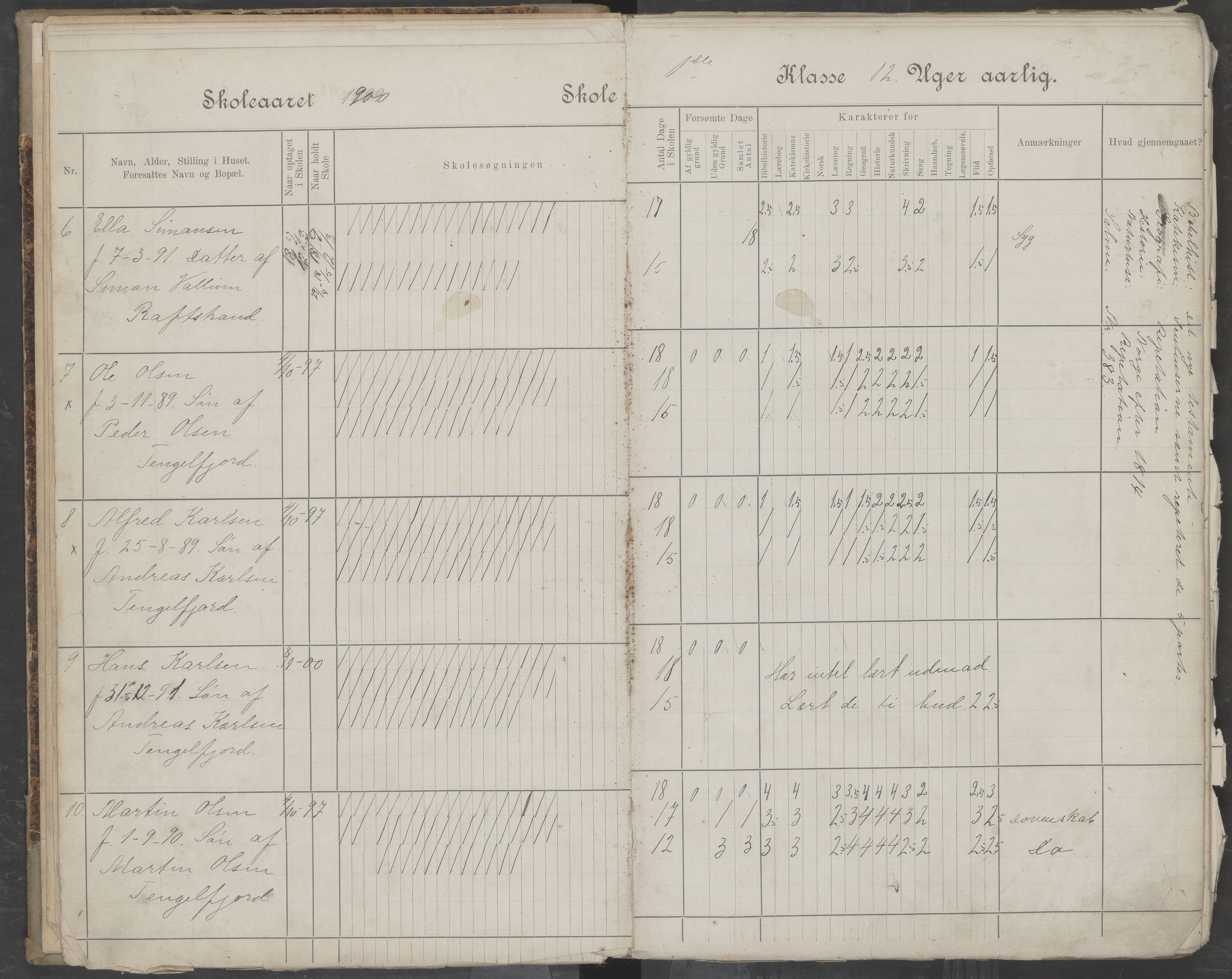 Hadsel kommune. Tengelfjord skolekrets, AIN/K-18660.510.04/G/L0001: Skoleprotokoll for Tengelfjord skole, 1899-1908