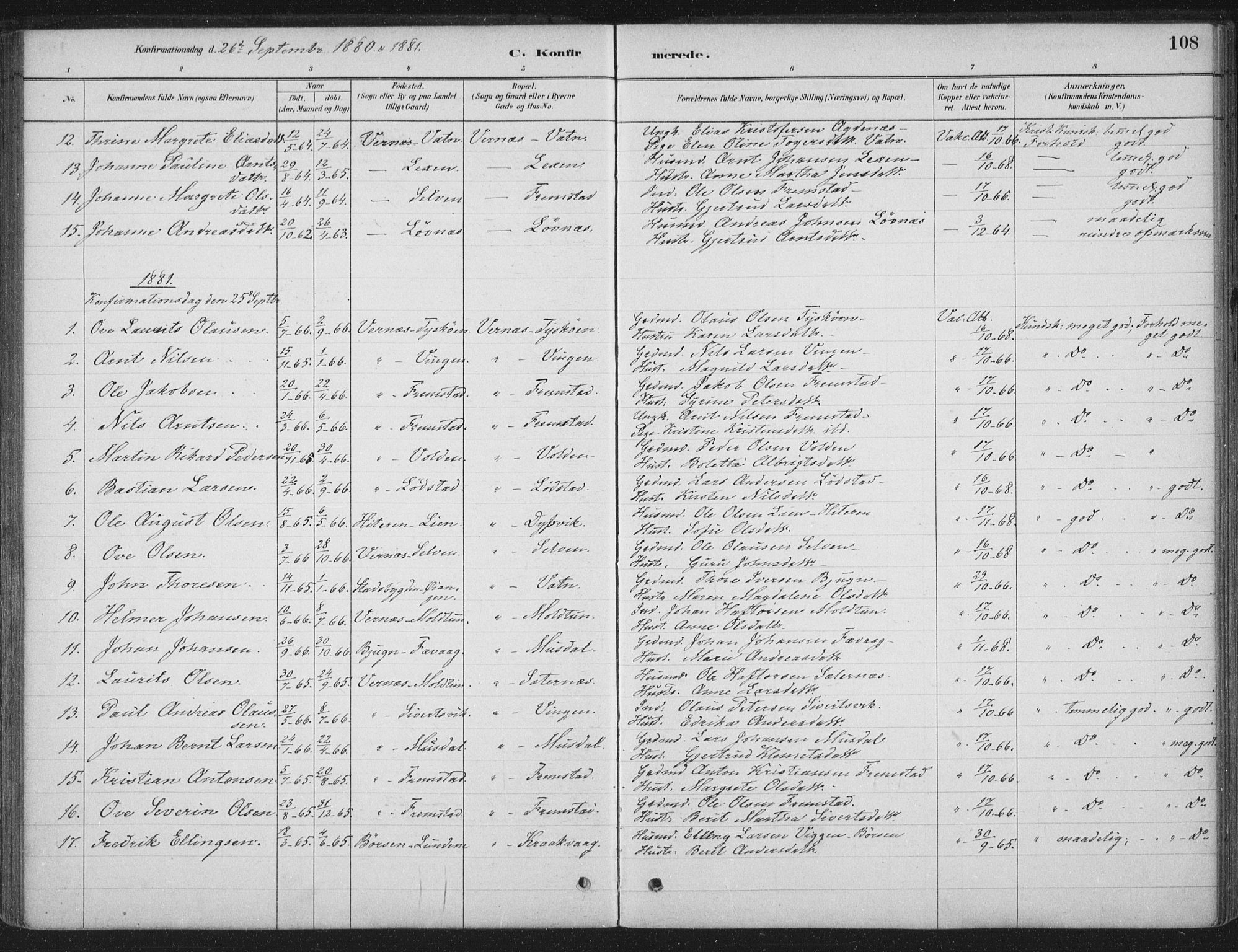 Ministerialprotokoller, klokkerbøker og fødselsregistre - Sør-Trøndelag, AV/SAT-A-1456/662/L0755: Parish register (official) no. 662A01, 1879-1905, p. 108