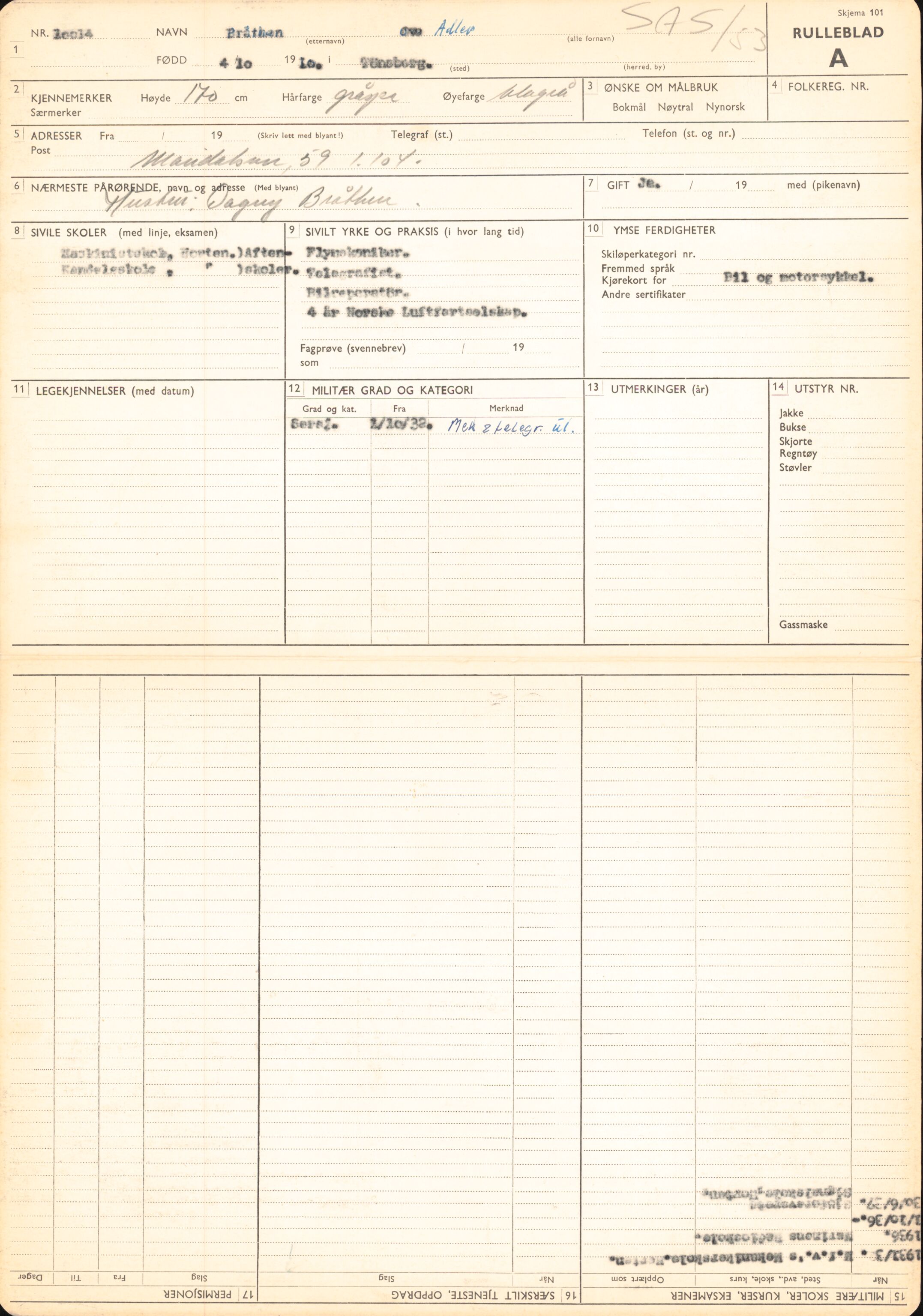 Forsvaret, Forsvarets overkommando/Luftforsvarsstaben, RA/RAFA-4079/P/Pa/L0024: Personellpapirer, 1910, p. 105