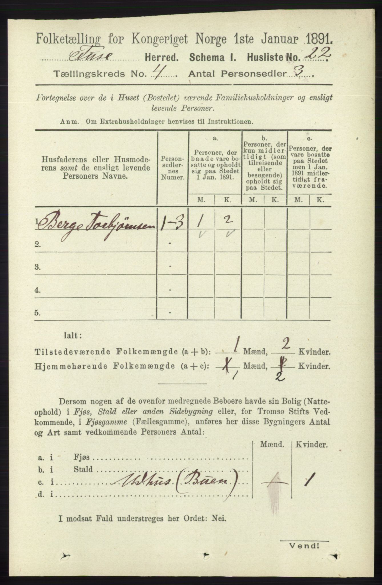 RA, 1891 census for 1241 Fusa, 1891, p. 698