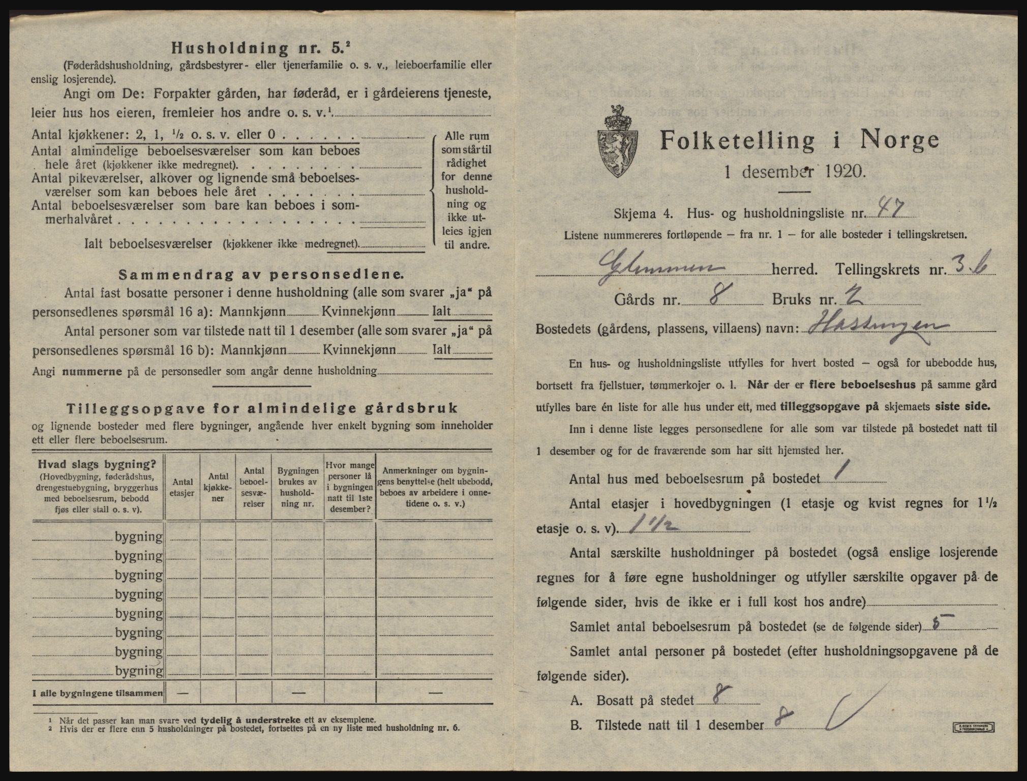 SAO, 1920 census for Glemmen, 1920, p. 1121