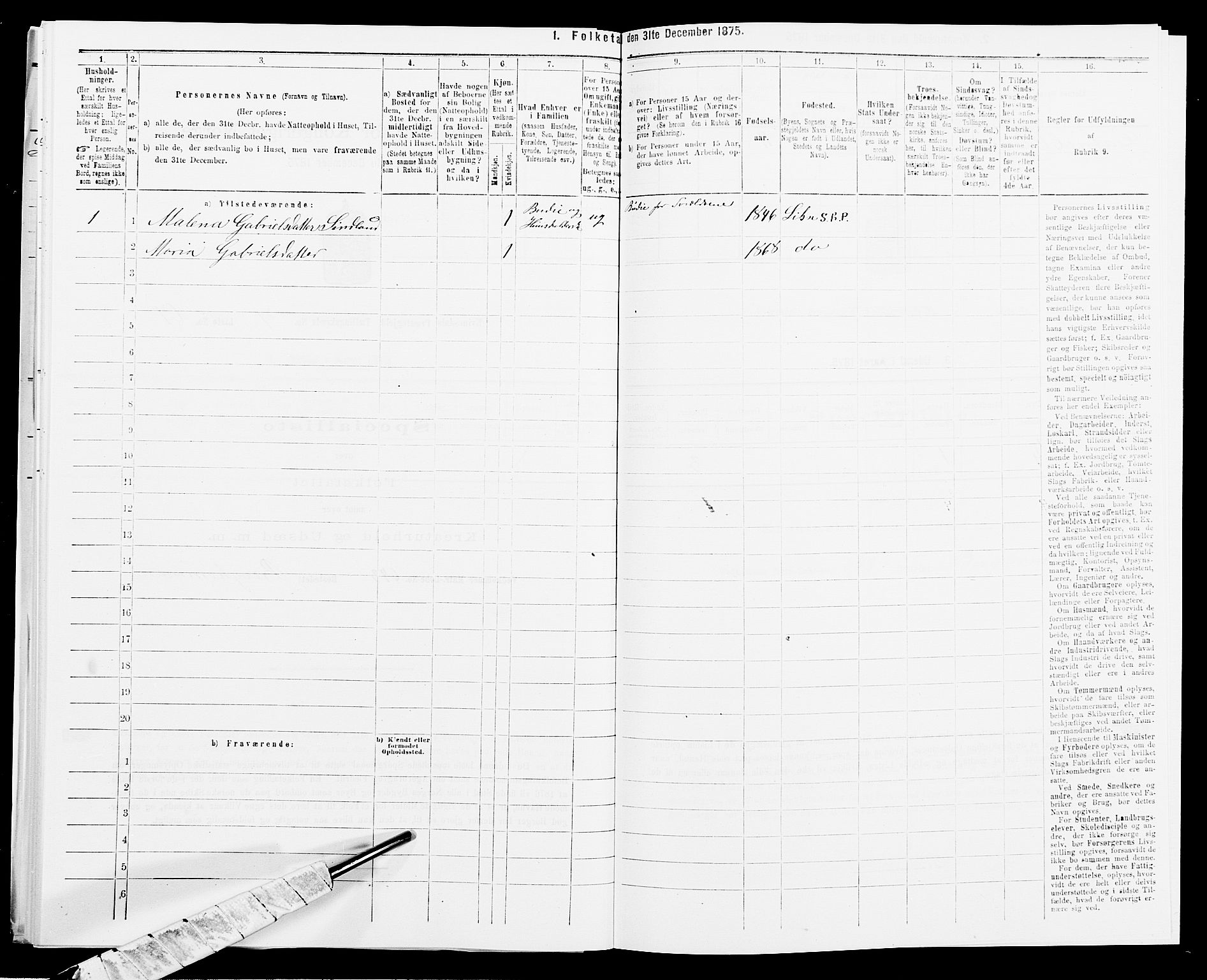 SAK, 1875 census for 1037P Kvinesdal, 1875, p. 1223