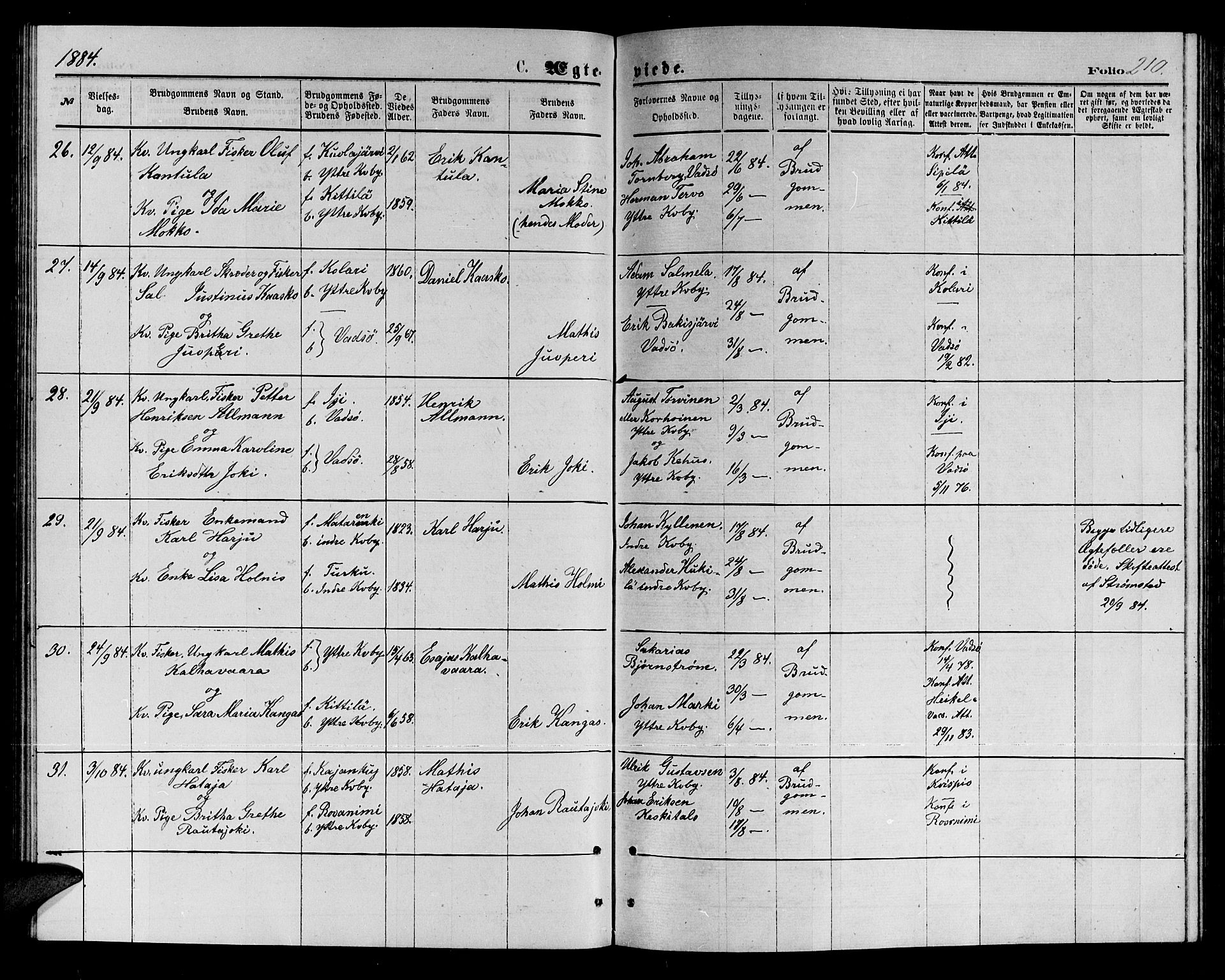 Vadsø sokneprestkontor, AV/SATØ-S-1325/H/Hb/L0002klokker: Parish register (copy) no. 2, 1875-1884, p. 210