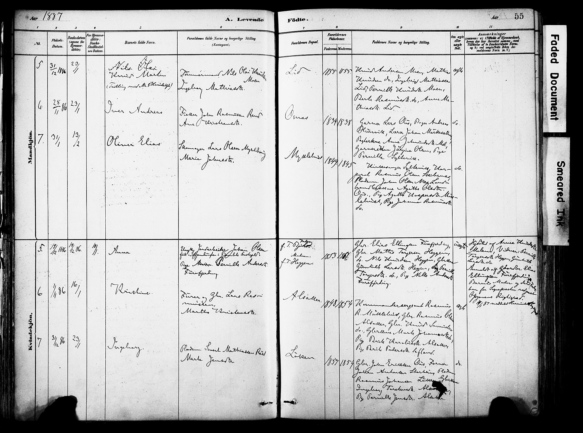 Eid sokneprestembete, AV/SAB-A-82301/H/Haa/Haab/L0001: Parish register (official) no. B 1, 1879-1906, p. 55