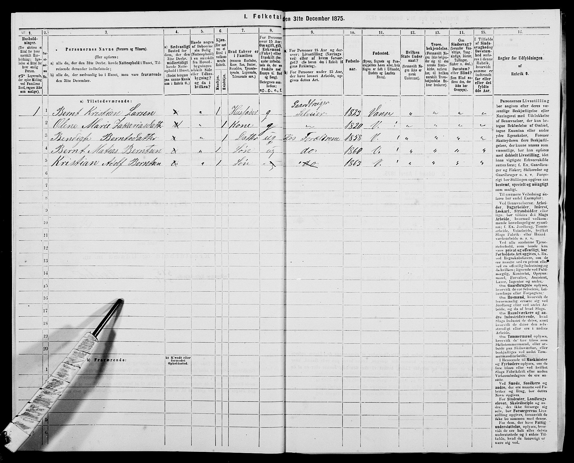 SAK, 1875 census for 1041L Vanse/Vanse og Farsund, 1875, p. 1989