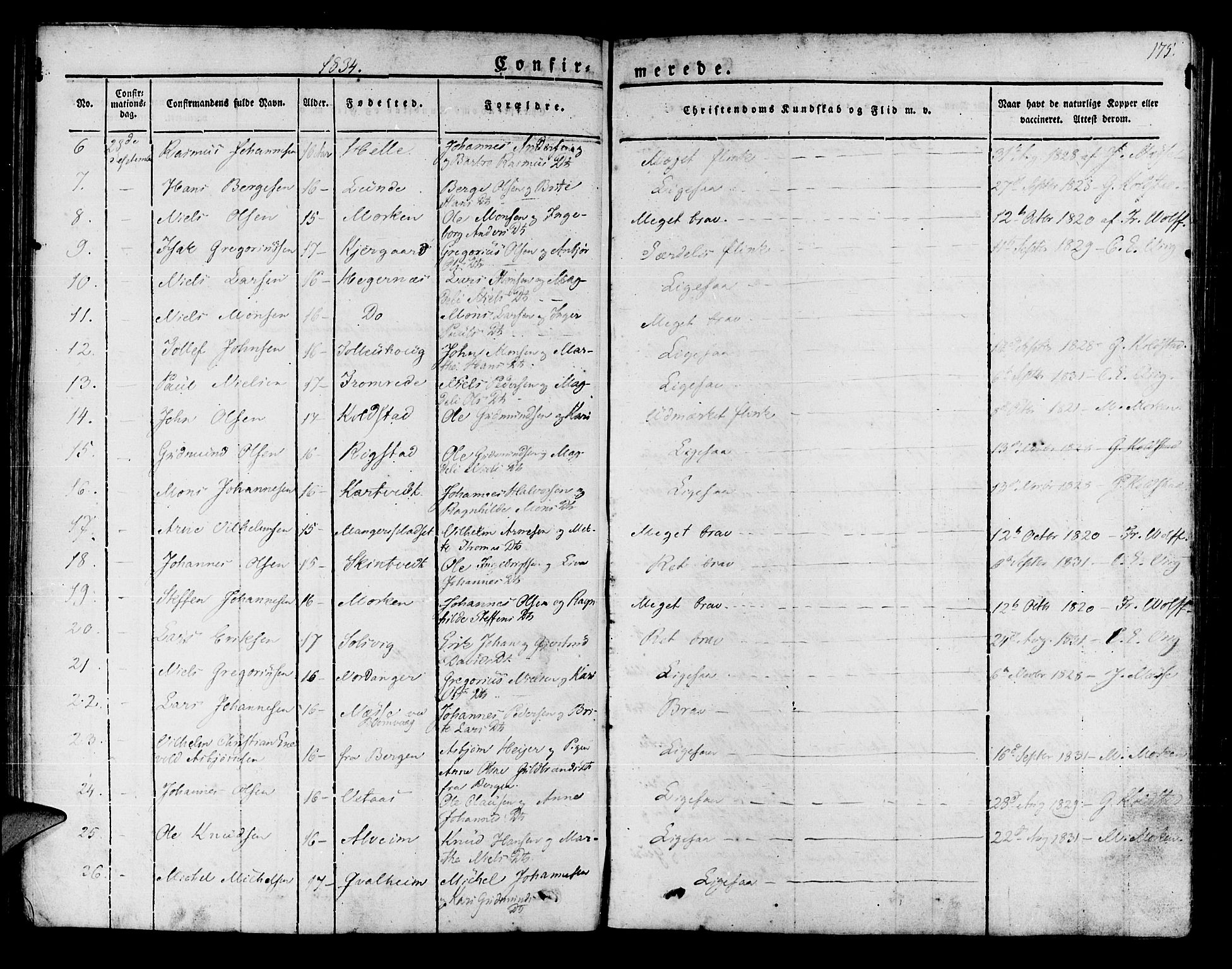 Manger sokneprestembete, SAB/A-76801/H/Haa: Parish register (official) no. A 4, 1824-1838, p. 175