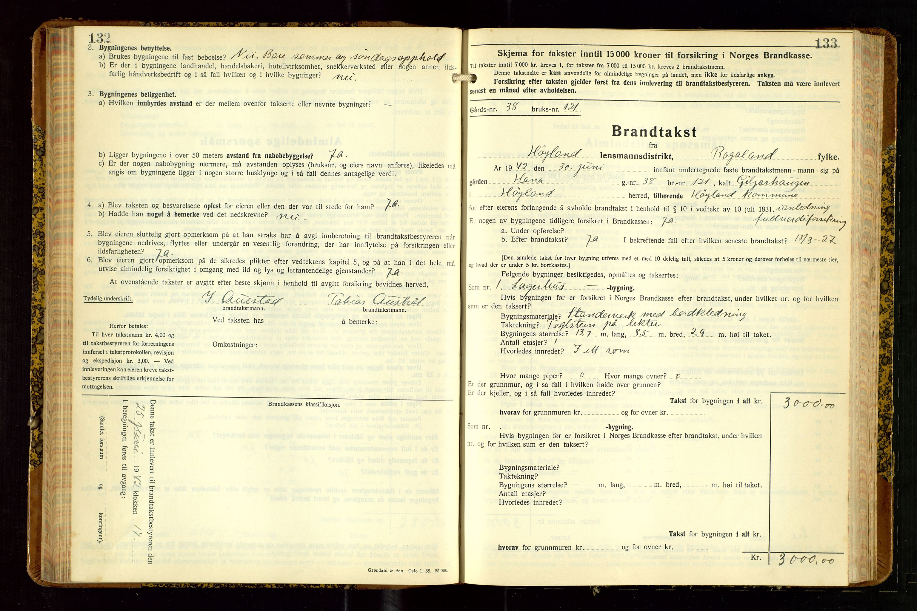 Høyland/Sandnes lensmannskontor, SAST/A-100166/Gob/L0008: "Branntakstprotokoll", 1940-1952, p. 132-133