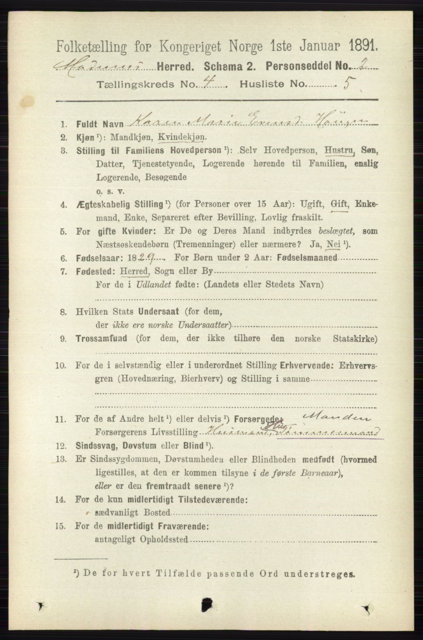 RA, 1891 census for 0623 Modum, 1891, p. 1016