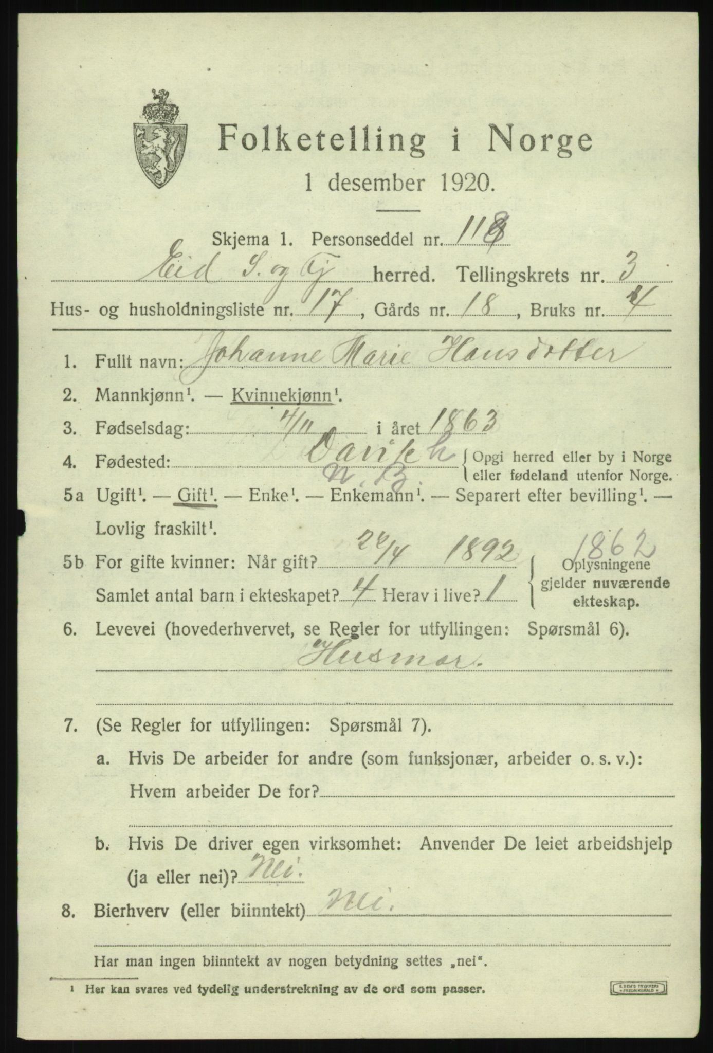 SAB, 1920 census for Eid, 1920, p. 2234