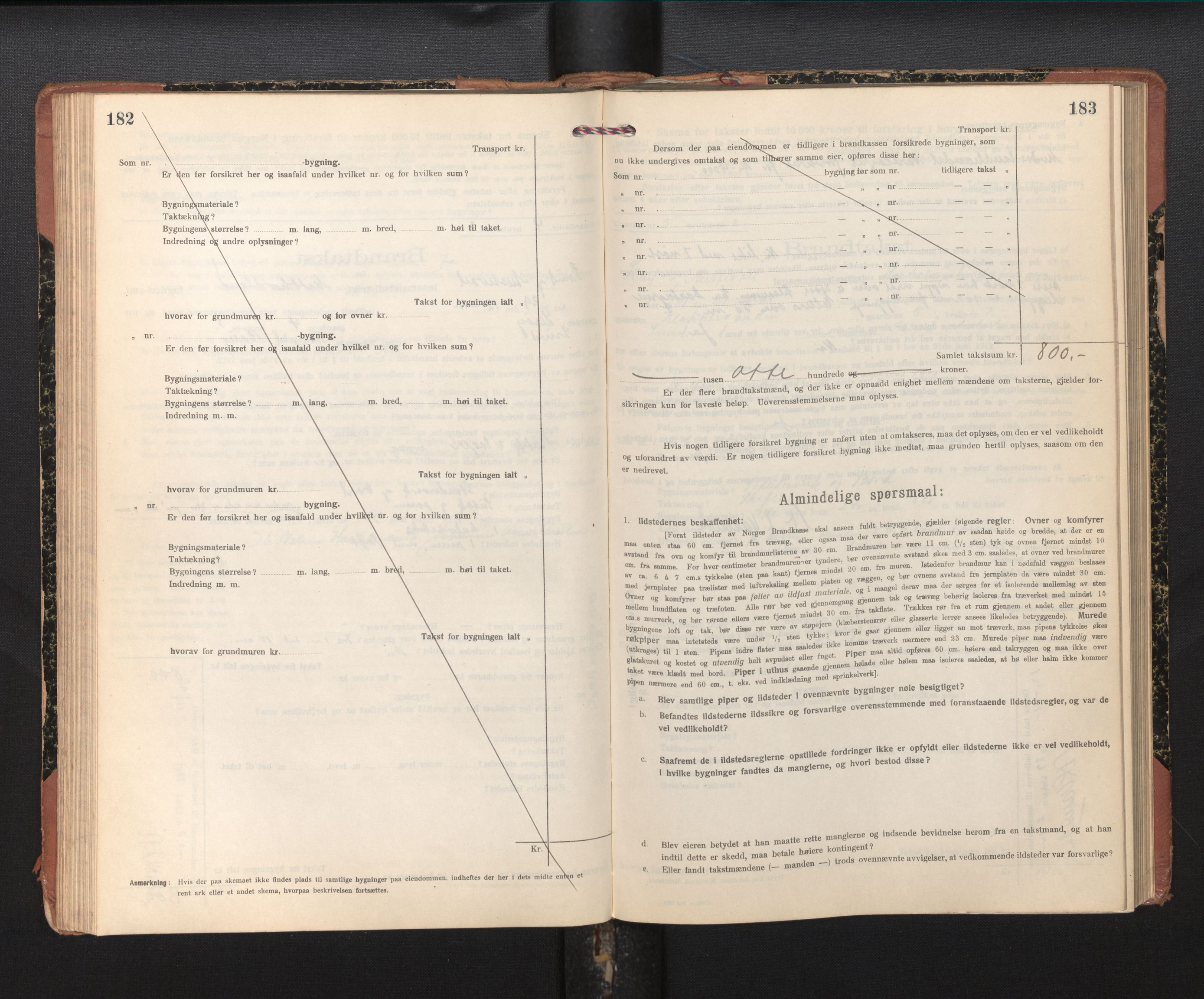 Lensmannen i Sund og Austevoll, AV/SAB-A-35201/0012/L0004: Branntakstprotokoll, skjematakst, 1917-1949, p. 182-183