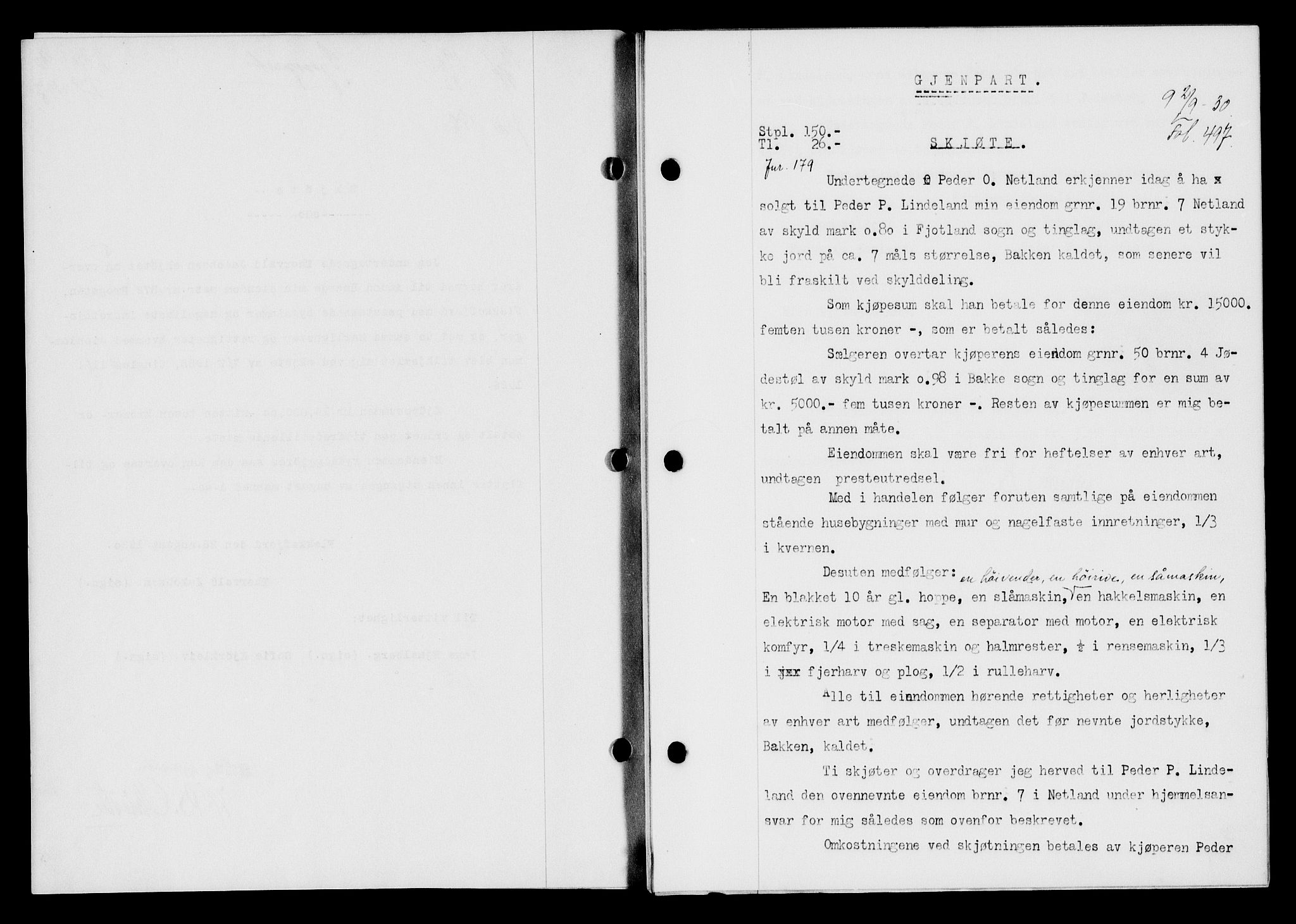 Flekkefjord sorenskriveri, SAK/1221-0001/G/Gb/Gba/L0046: Mortgage book no. 44, 1930-1931, Deed date: 02.09.1930