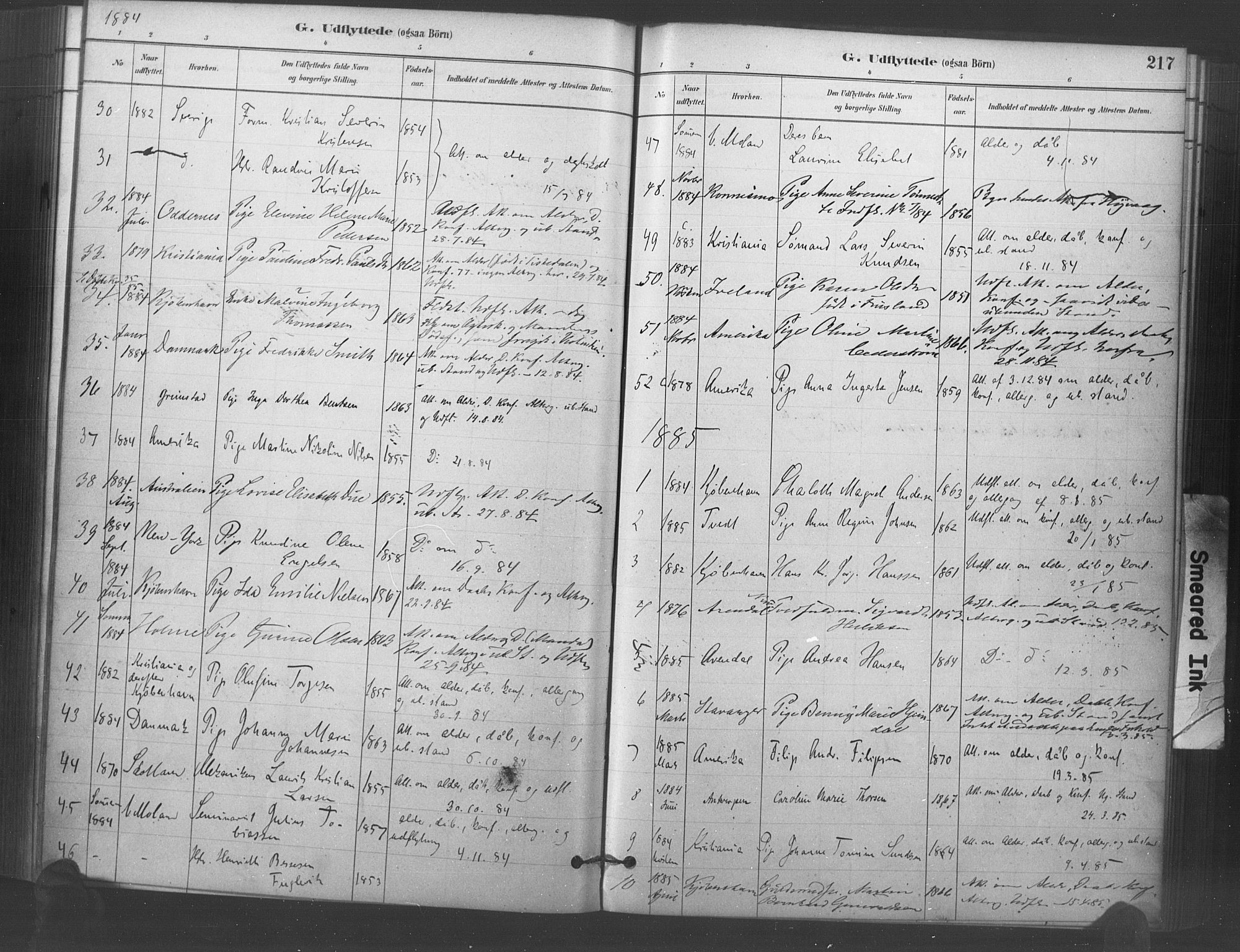 Kristiansand domprosti, SAK/1112-0006/F/Fa/L0018: Parish register (official) no. A 17, 1880-1892, p. 217