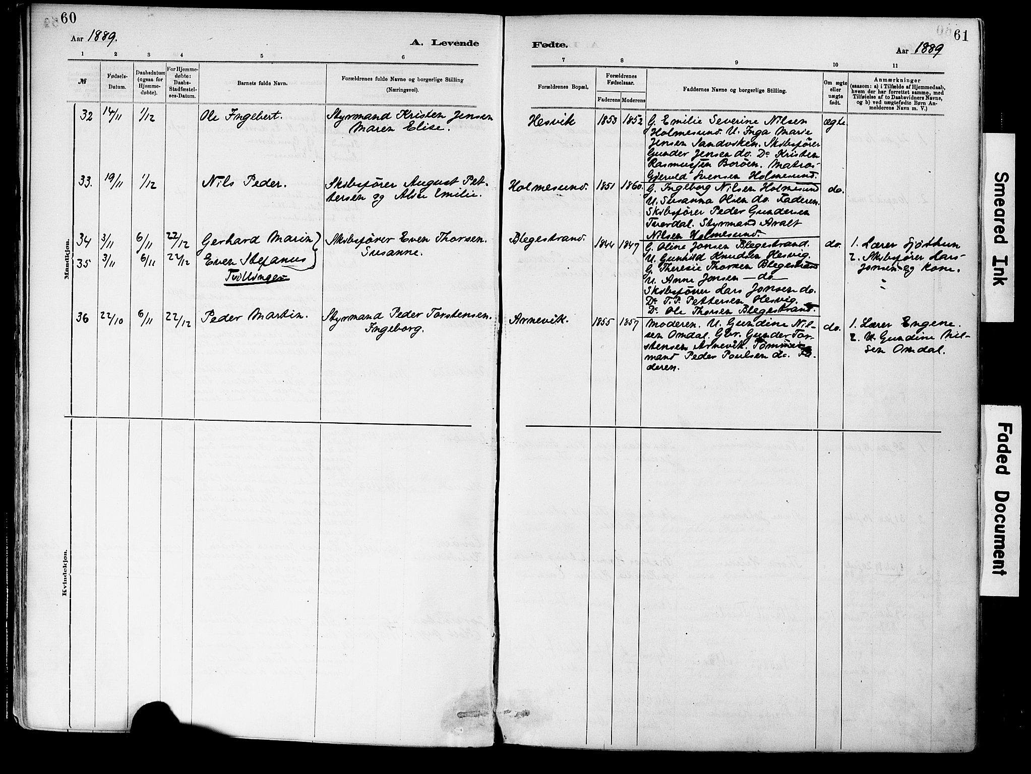 Dypvåg sokneprestkontor, SAK/1111-0007/F/Fa/Fab/L0001: Parish register (official) no. A 1, 1885-1912, p. 60-61