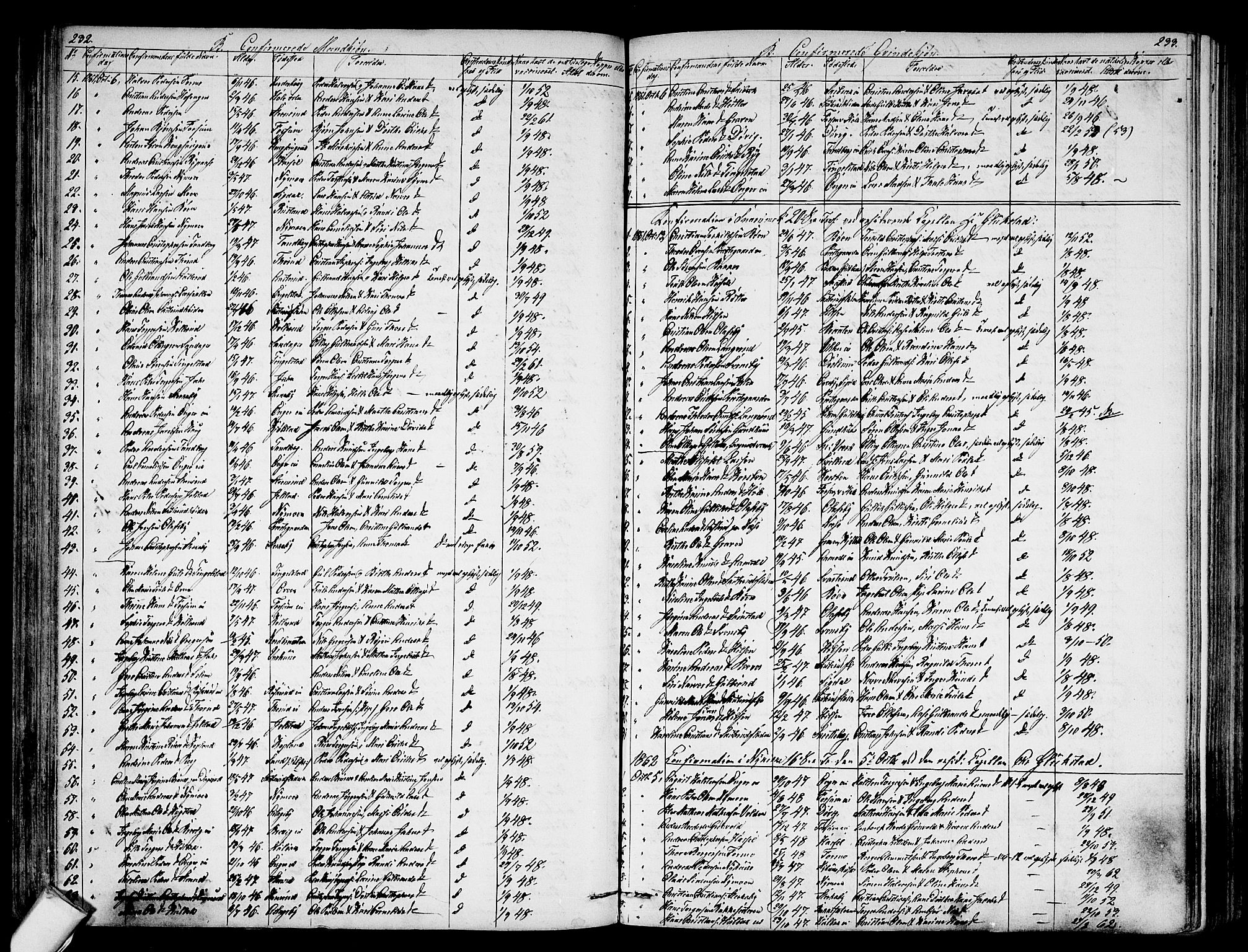 Modum kirkebøker, SAKO/A-234/G/Ga/L0006: Parish register (copy) no. I 6, 1854-1868, p. 232-233