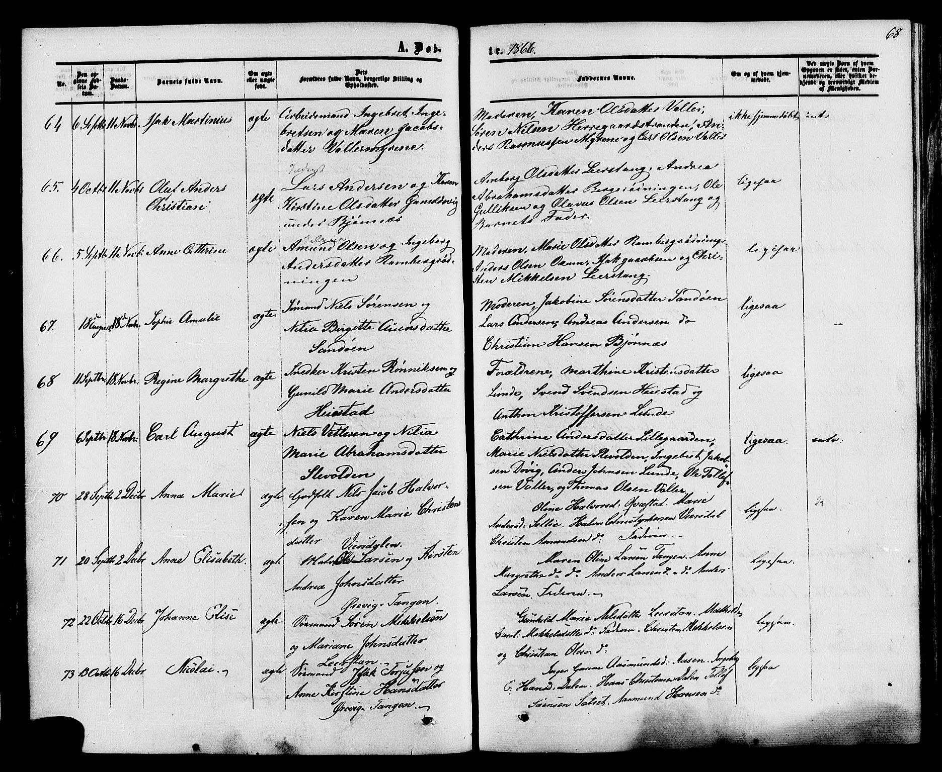 Eidanger kirkebøker, SAKO/A-261/F/Fa/L0010: Parish register (official) no. 10, 1859-1874, p. 68