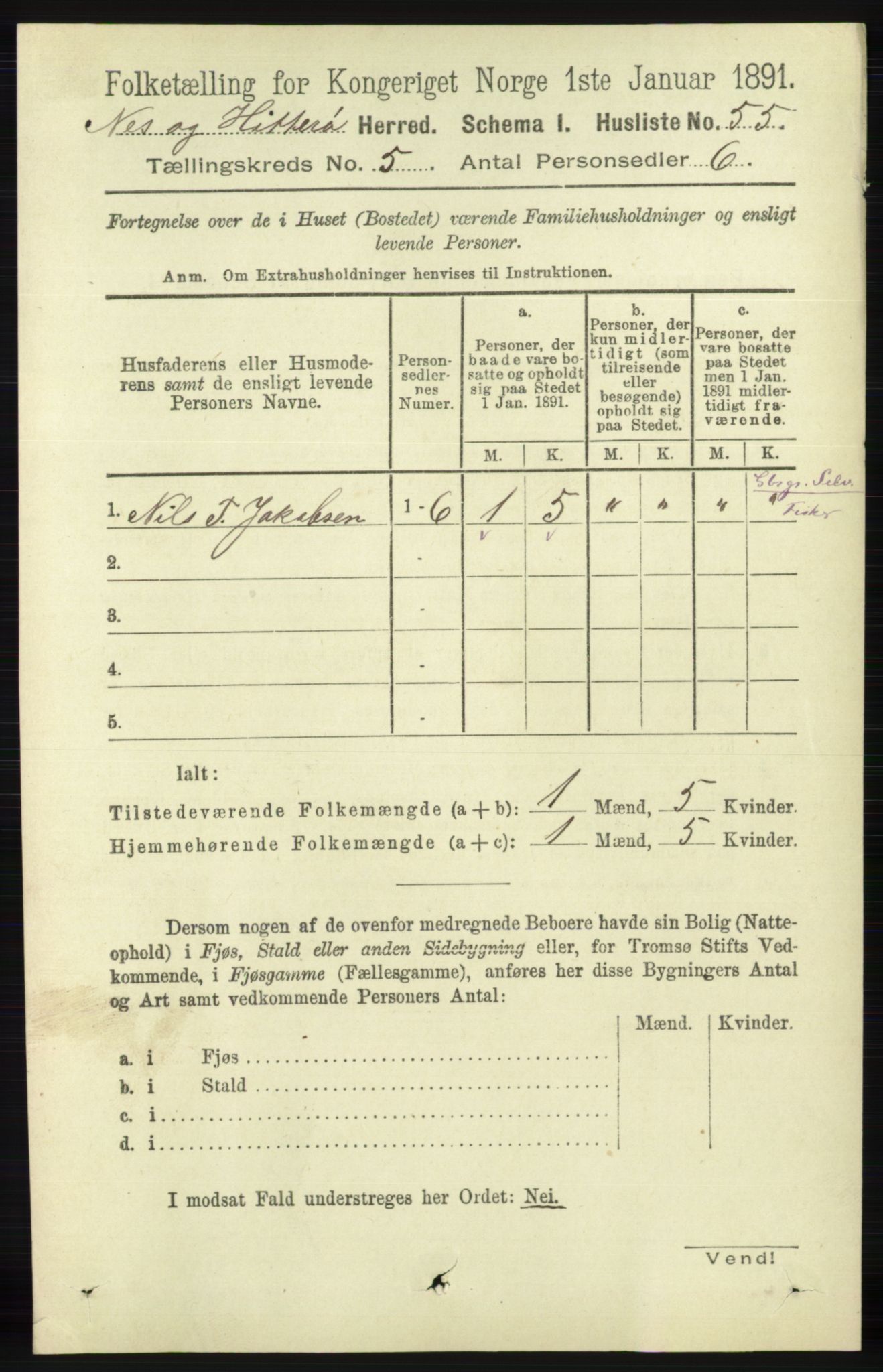 RA, 1891 census for 1043 Hidra og Nes, 1891, p. 1849