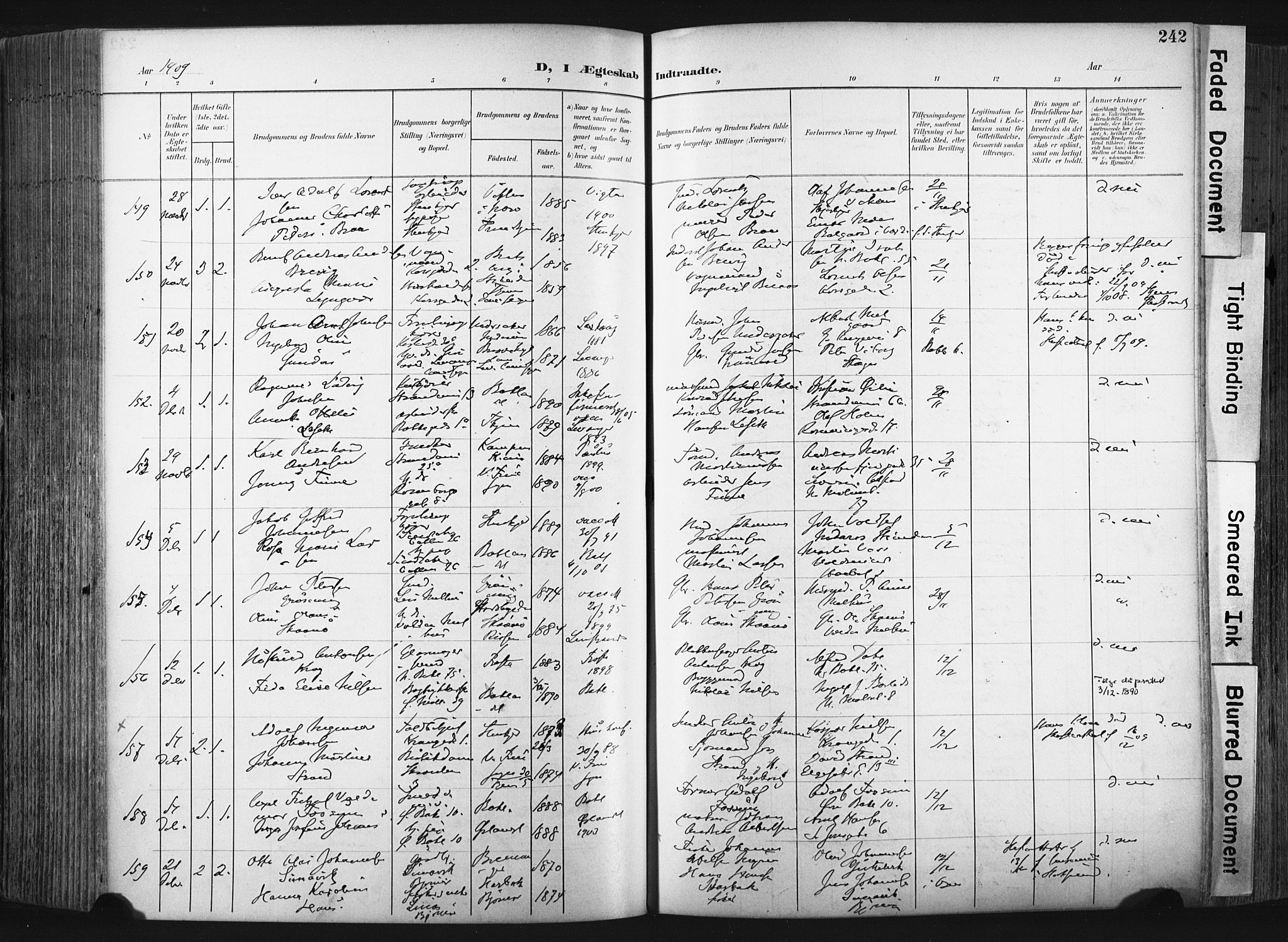 Ministerialprotokoller, klokkerbøker og fødselsregistre - Sør-Trøndelag, SAT/A-1456/604/L0201: Parish register (official) no. 604A21, 1901-1911, p. 242
