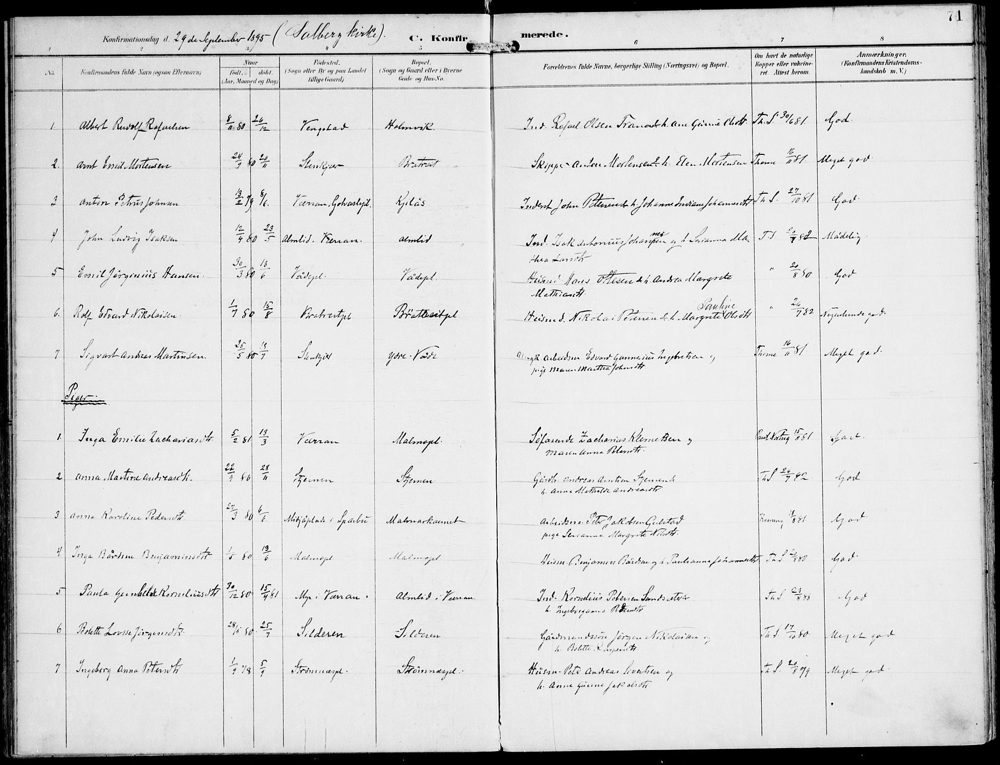 Ministerialprotokoller, klokkerbøker og fødselsregistre - Nord-Trøndelag, SAT/A-1458/745/L0430: Parish register (official) no. 745A02, 1895-1913, p. 71