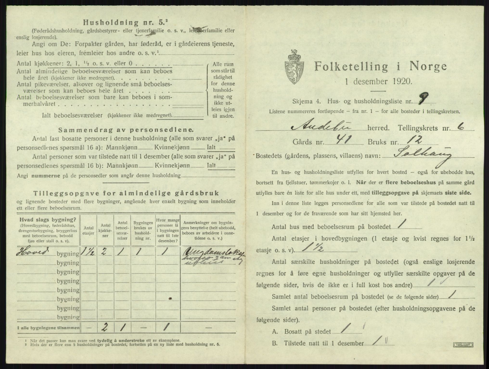 SAKO, 1920 census for Andebu, 1920, p. 370