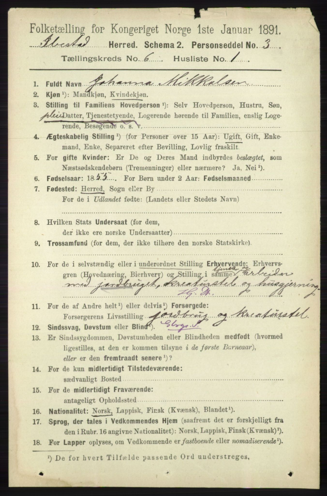 RA, 1891 census for 1917 Ibestad, 1891, p. 3572