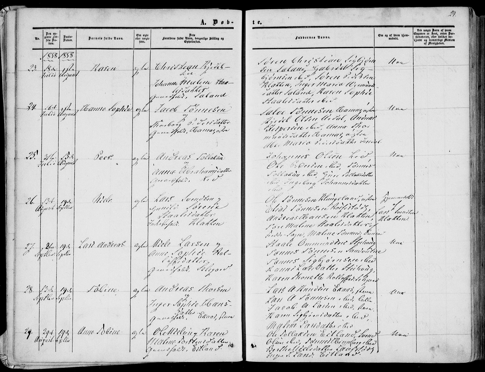 Bakke sokneprestkontor, AV/SAK-1111-0002/F/Fa/Fab/L0002: Parish register (official) no. A 2, 1855-1884, p. 24