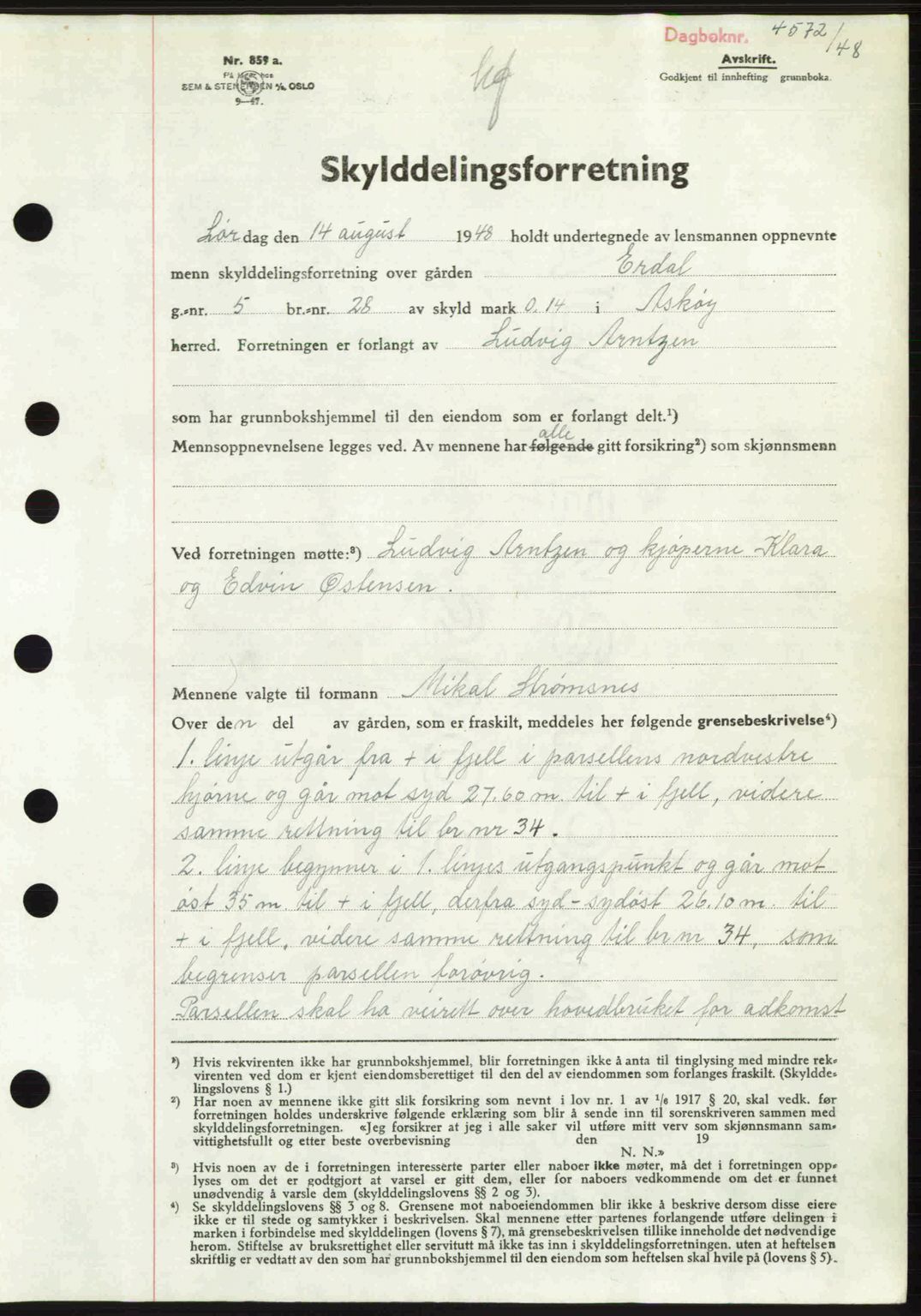 Midhordland sorenskriveri, AV/SAB-A-3001/1/G/Gb/Gbh/L0029: Mortgage book no. A56-57, 1948-1948, Diary no: : 4572/1948