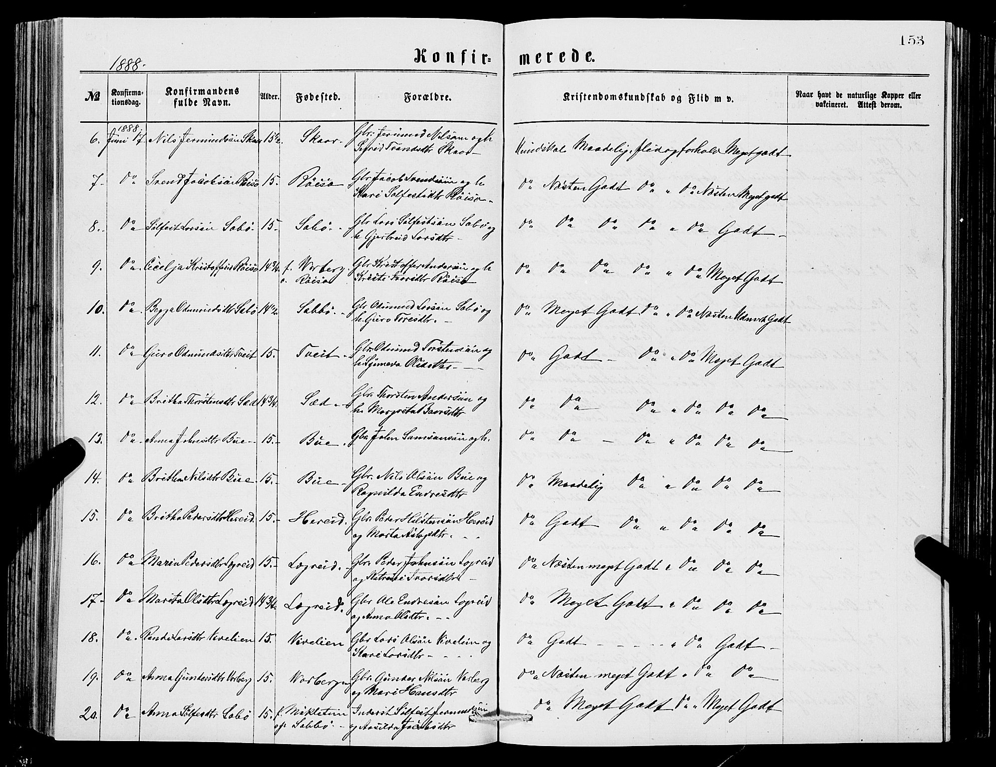 Ullensvang sokneprestembete, SAB/A-78701/H/Hab: Parish register (copy) no. C 2, 1871-1899, p. 153