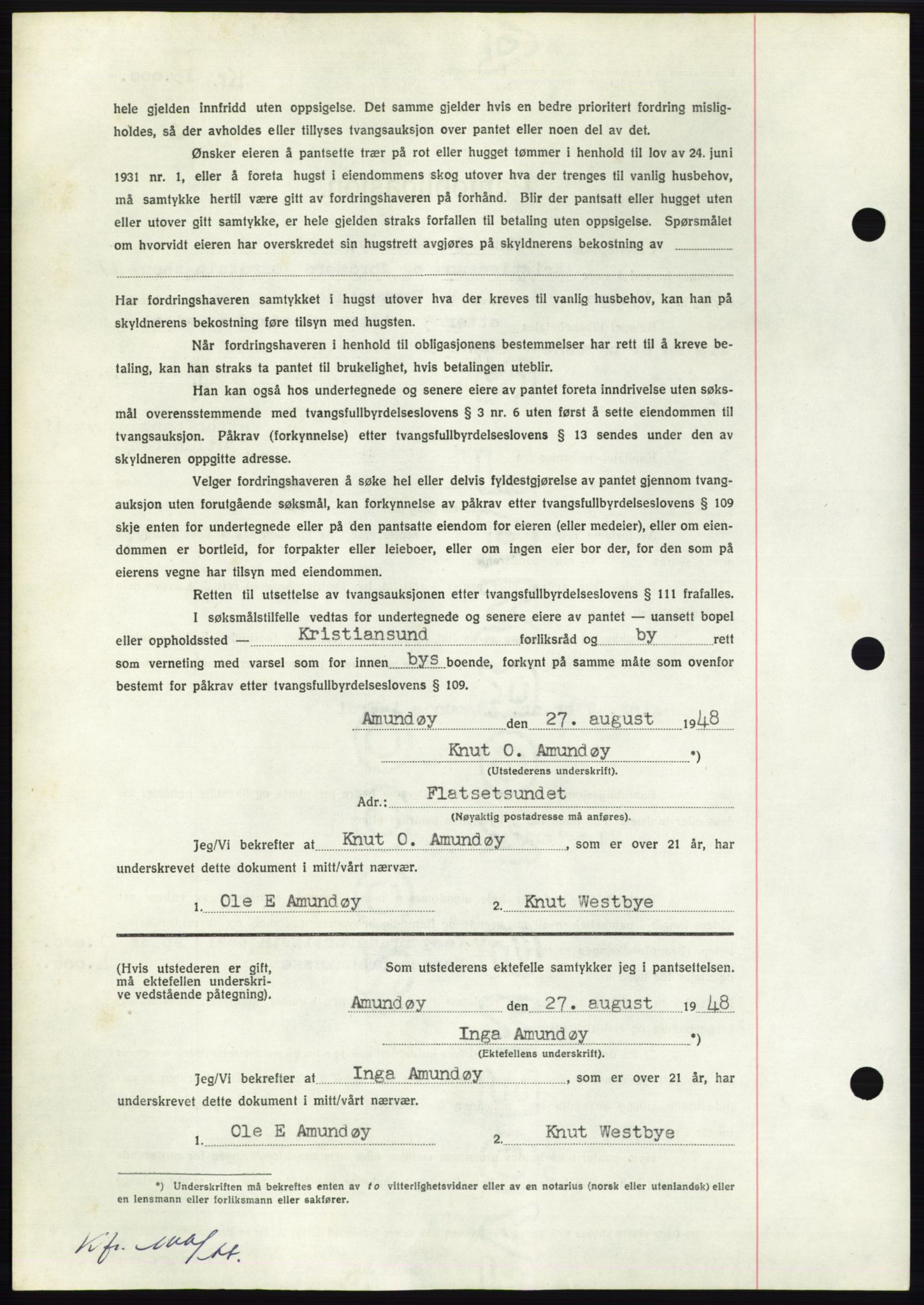 Nordmøre sorenskriveri, AV/SAT-A-4132/1/2/2Ca: Mortgage book no. B99, 1948-1948, Diary no: : 2499/1948