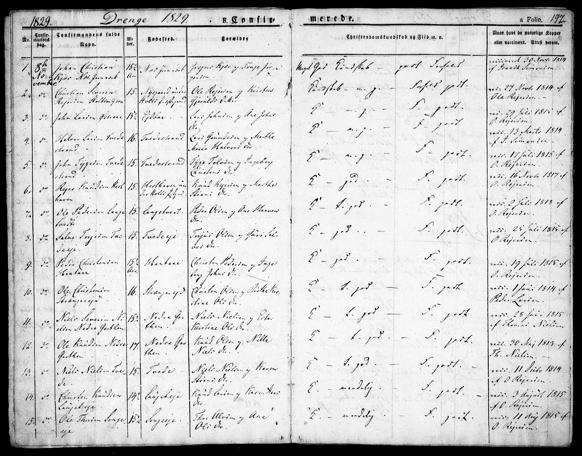 Holt sokneprestkontor, AV/SAK-1111-0021/F/Fa/L0006: Parish register (official) no. A 6, 1820-1835, p. 197