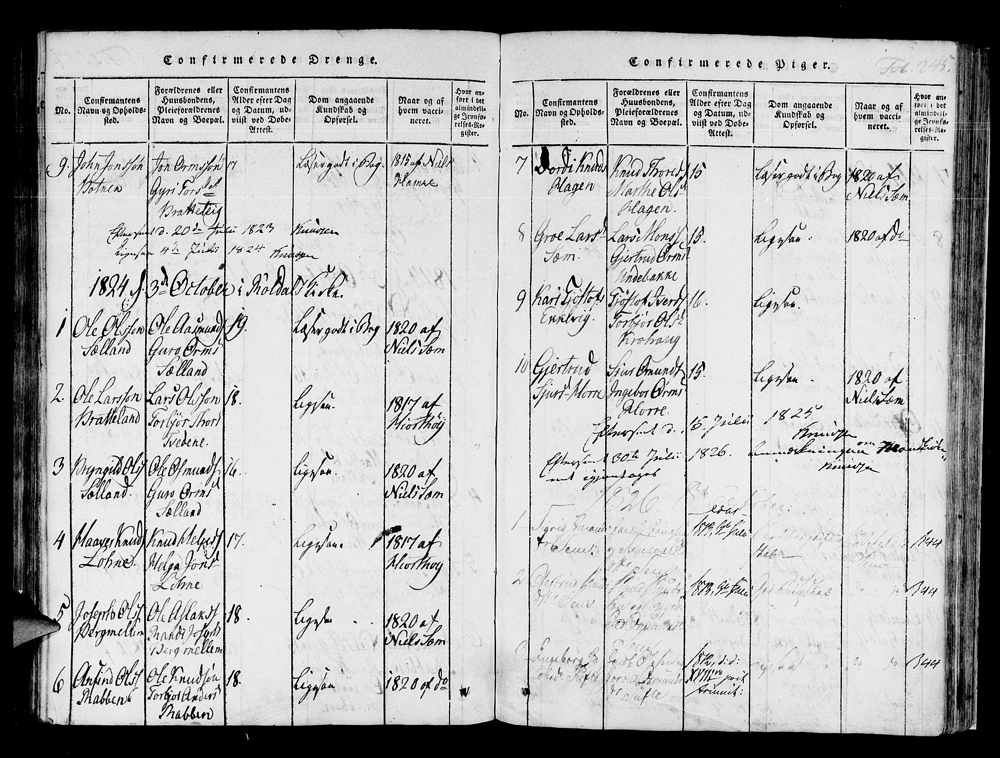 Røldal sokneprestembete, SAB/A-100247: Parish register (official) no. A 2, 1817-1856, p. 245