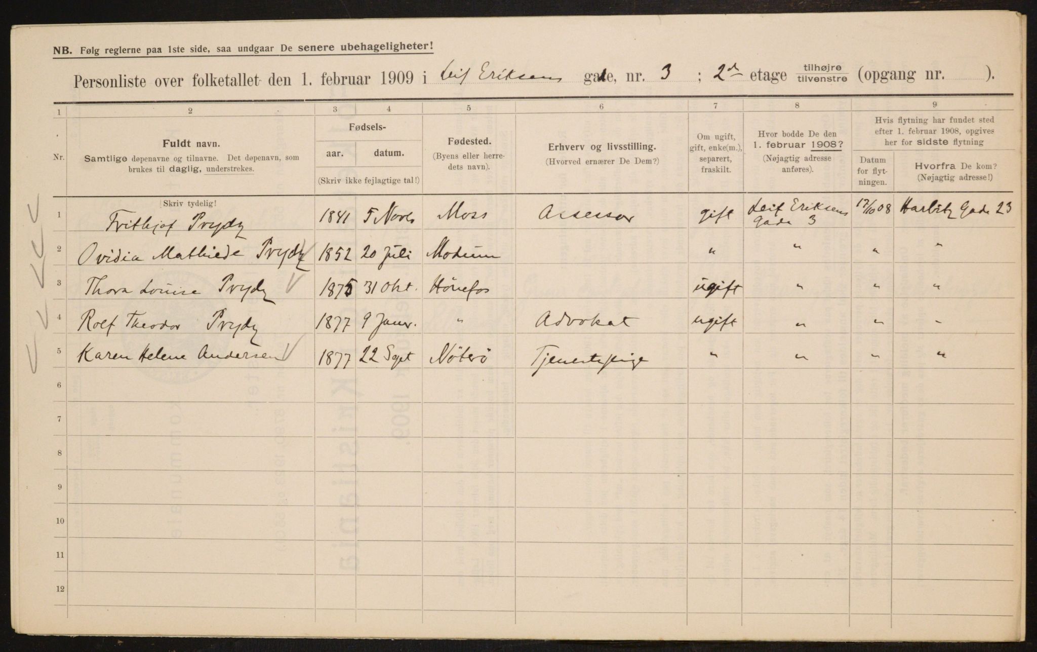OBA, Municipal Census 1909 for Kristiania, 1909, p. 52423
