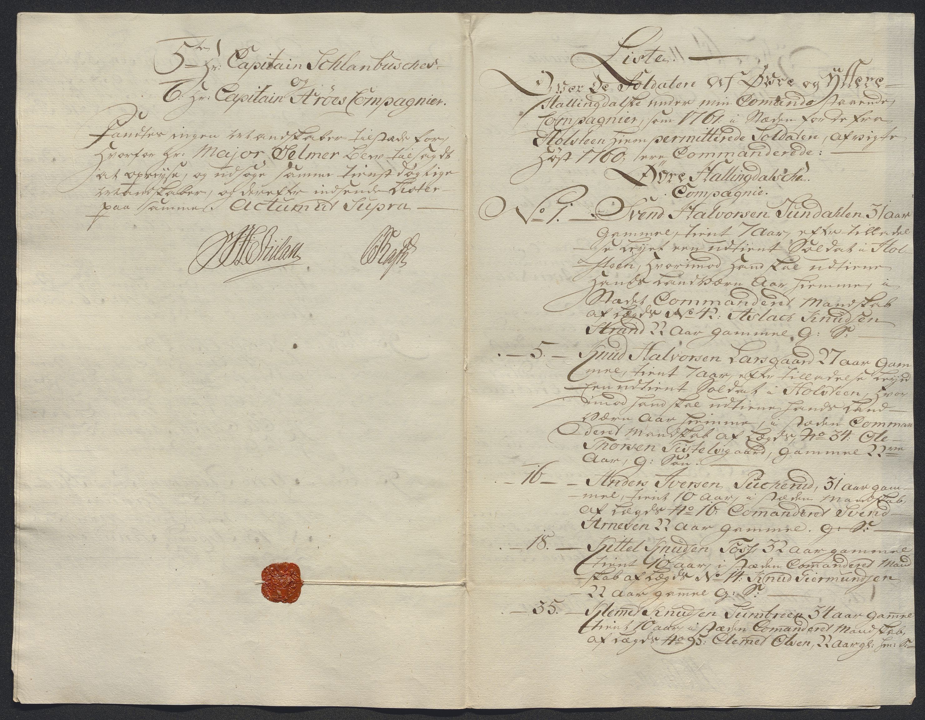 Kommanderende general (KG I) med Det norske krigsdirektorium, AV/RA-EA-5419/E/Ec/L0021: Ruller over nedkommanderte mannskap, 1758-1762, p. 593