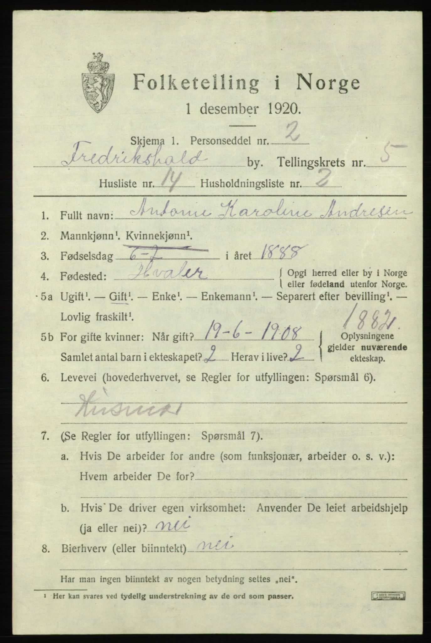 SAO, 1920 census for Fredrikshald, 1920, p. 12275