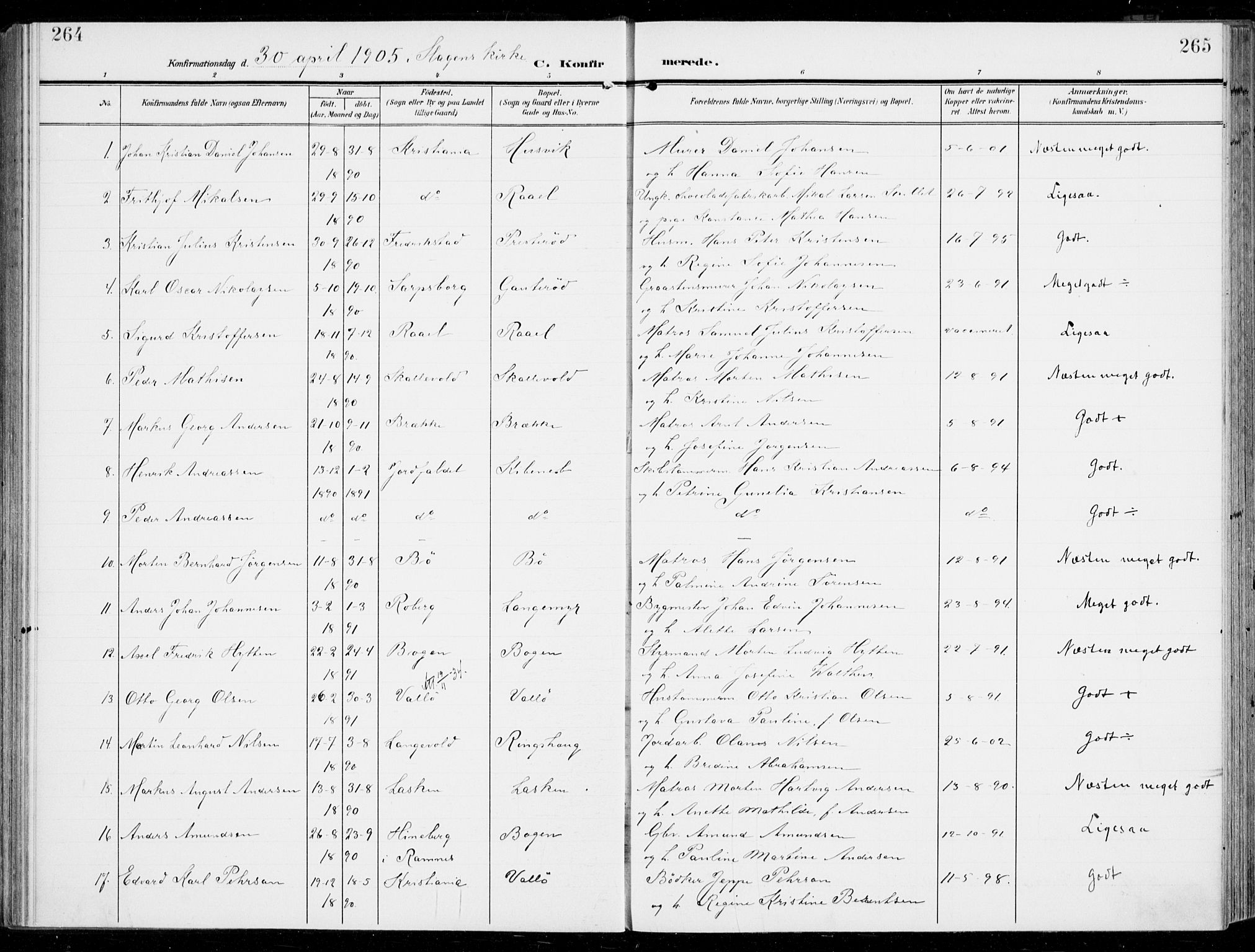 Sem kirkebøker, SAKO/A-5/F/Fb/L0006: Parish register (official) no. II 6, 1905-1918, p. 264-265