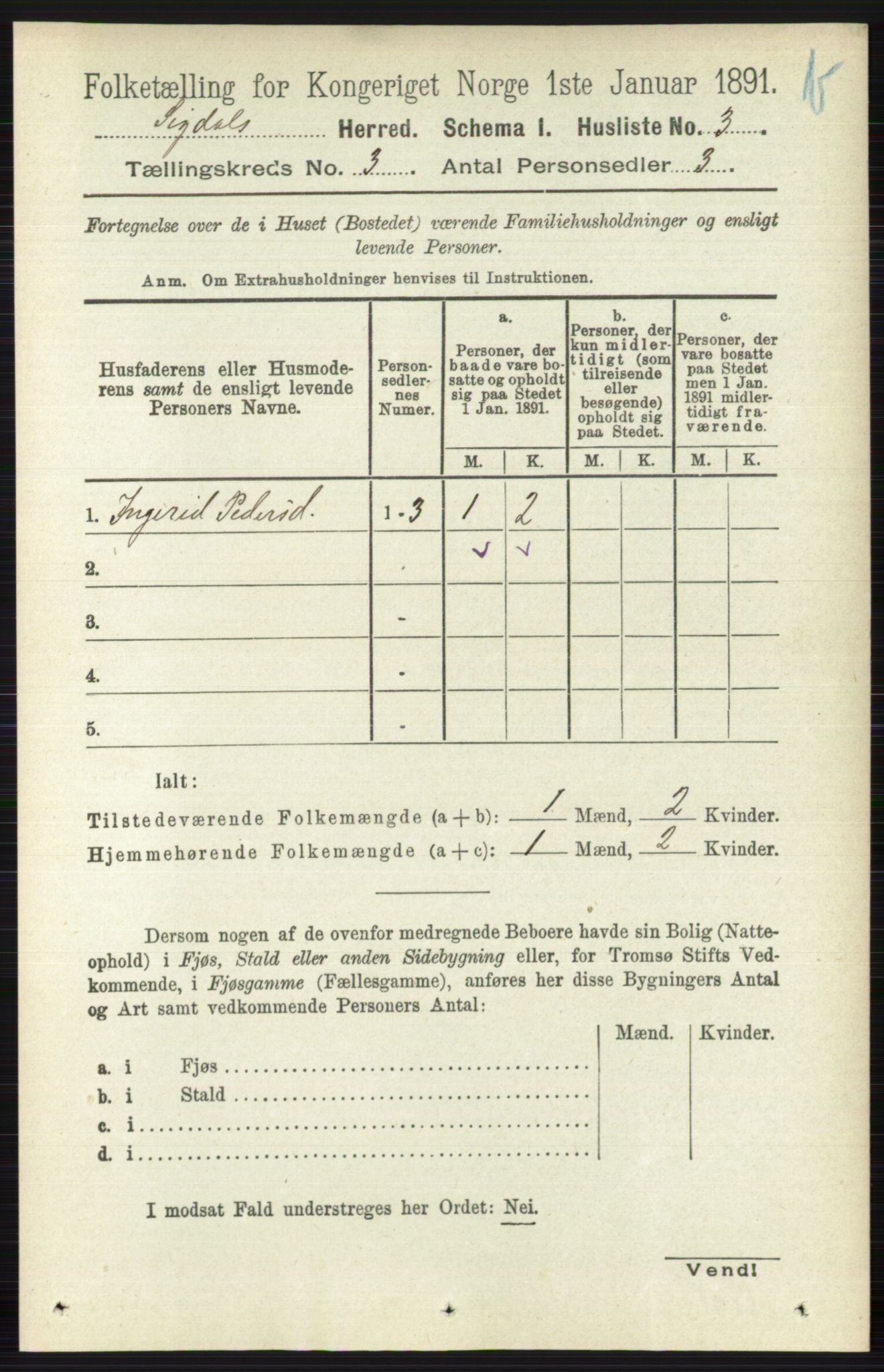 RA, 1891 census for 0621 Sigdal, 1891, p. 4249