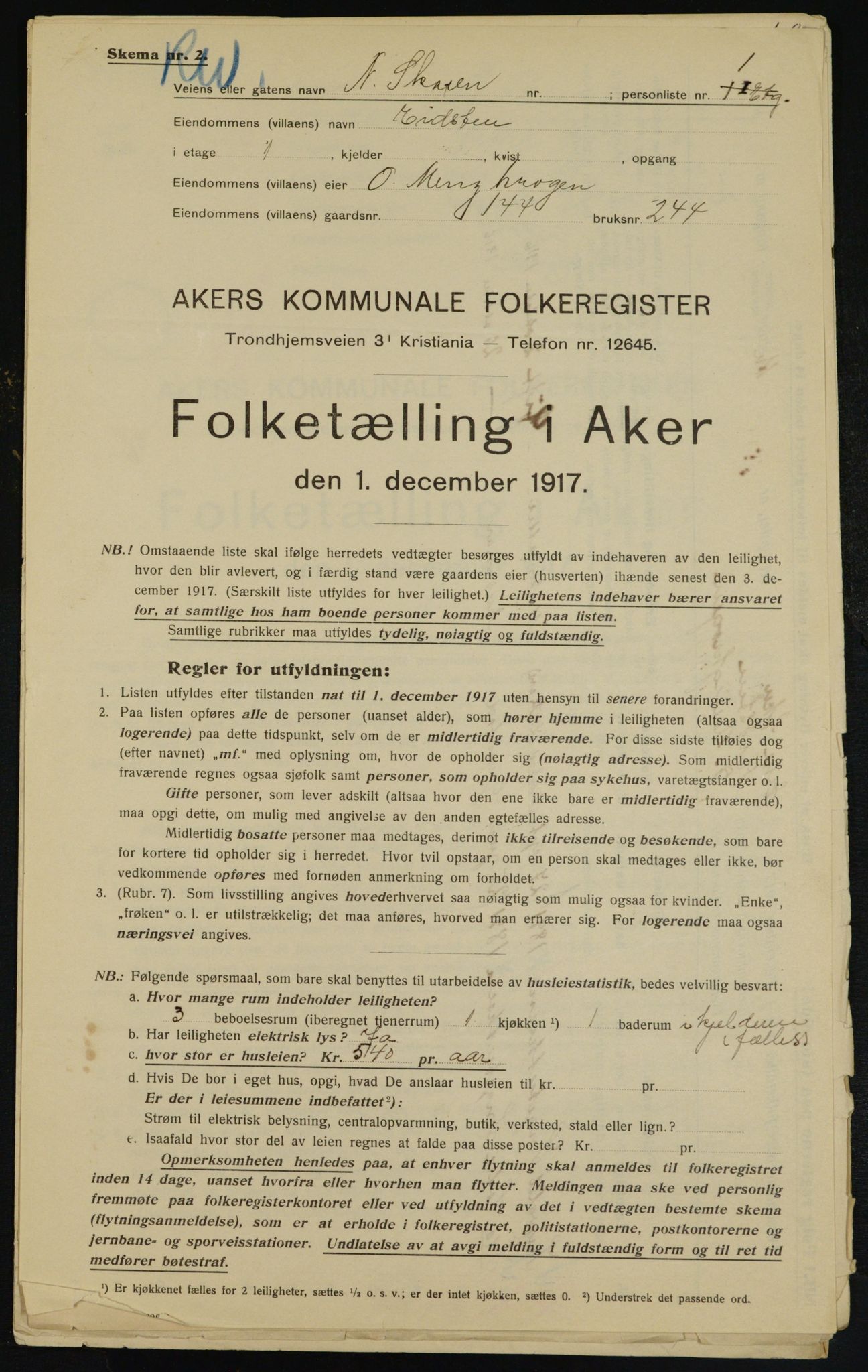 OBA, Municipal Census 1917 for Aker, 1917, p. 25666