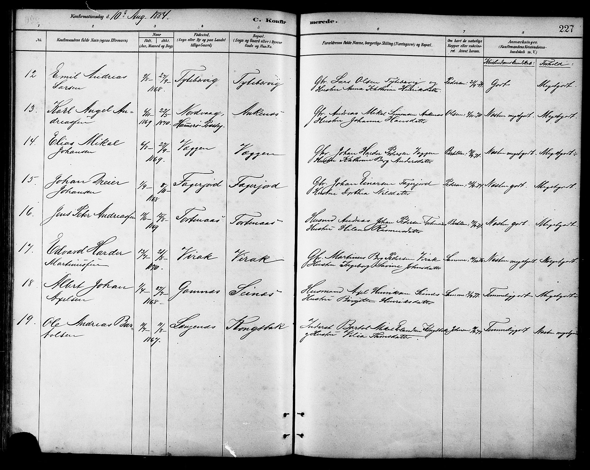 Ministerialprotokoller, klokkerbøker og fødselsregistre - Nordland, AV/SAT-A-1459/866/L0938: Parish register (official) no. 866A01, 1879-1893, p. 227